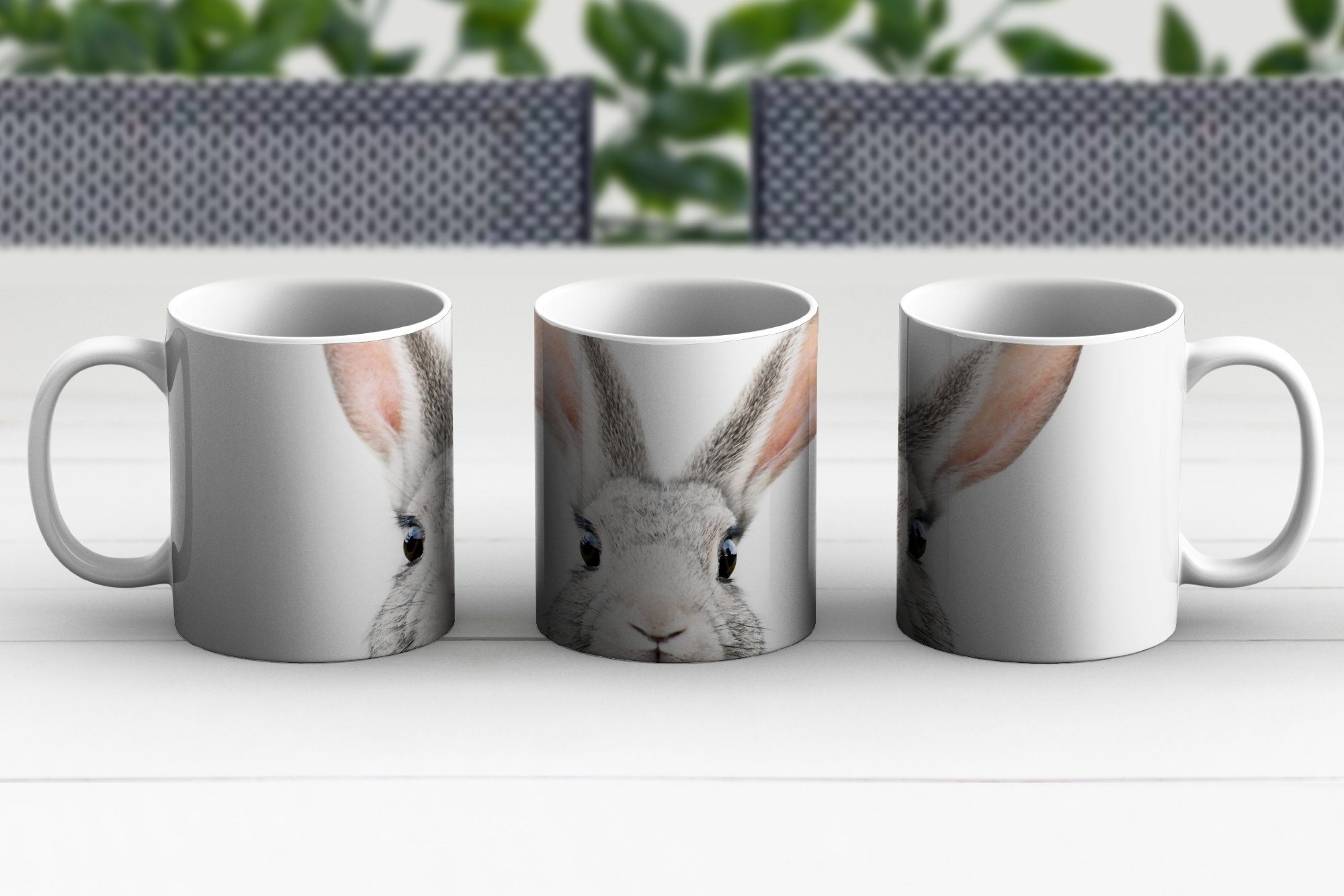 MuchoWow - Weiß, Becher, - Teetasse, Tasse Natur Keramik, Kaninchen Tiere - Teetasse, Kaffeetassen, Geschenk