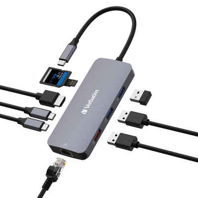 Verbatim Laptop-Dockingstation, USB-C Pro 9 in 1 Multiport-Hub, HDMI, RJ45, USB-C, USB-A, SD, Micro SD