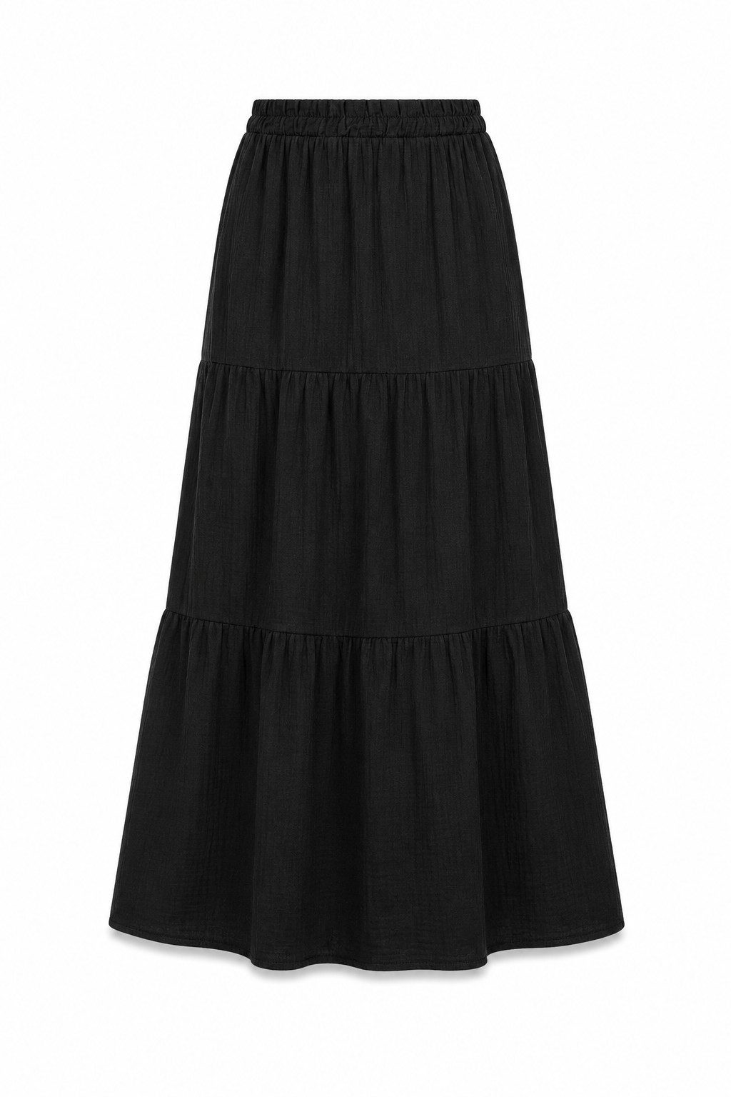 pieces Midirock - Rock in schwarz mit Rippstruktur und Maxi-Länge - Damen Rock Rock mit unifarben