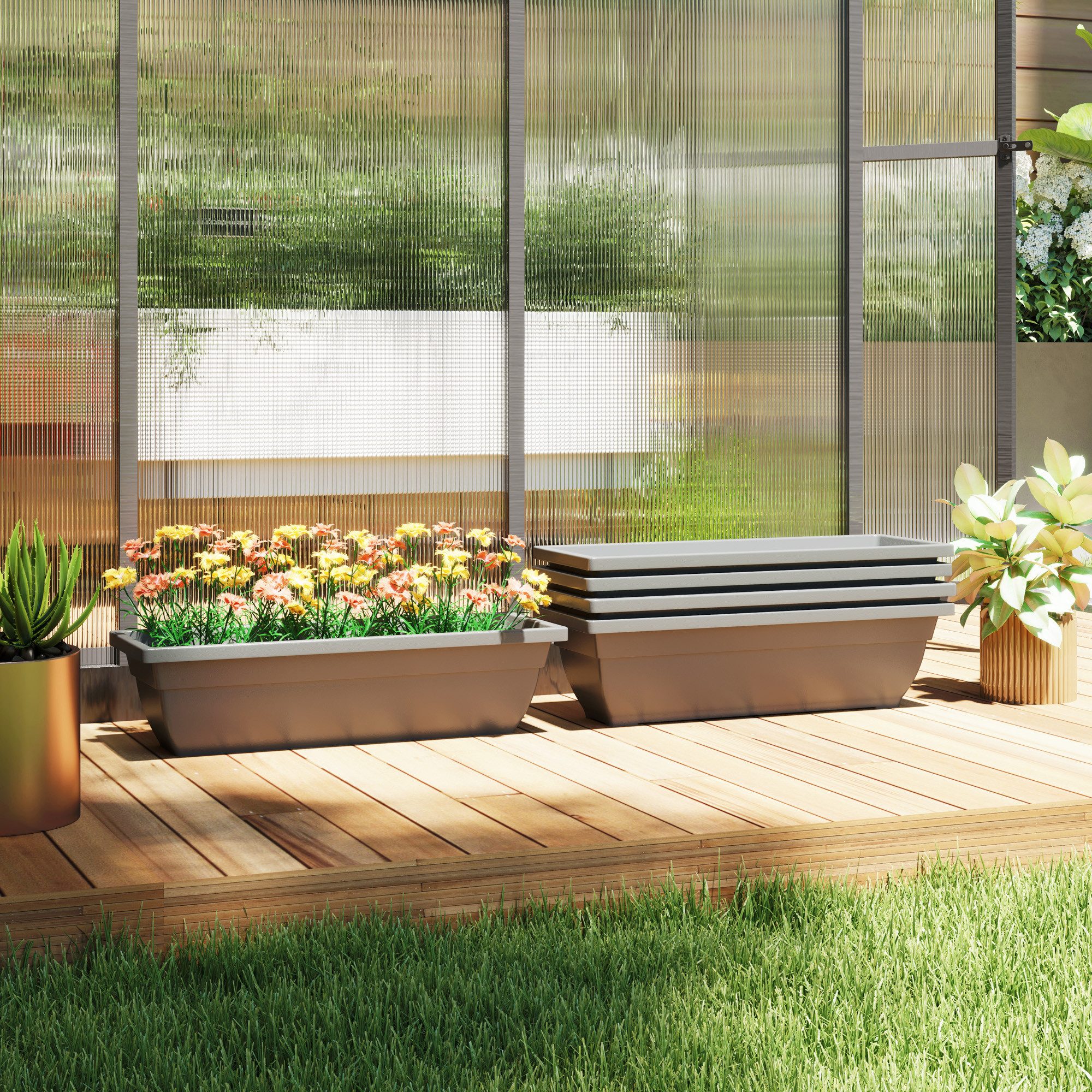 furnicato Blumenständer 5er Set Pflanzgefäße 59L x 21B x 16H cm Grau, Stapelbarer Blumenkübel für die Fensterbank, Terrasse oder den Garten