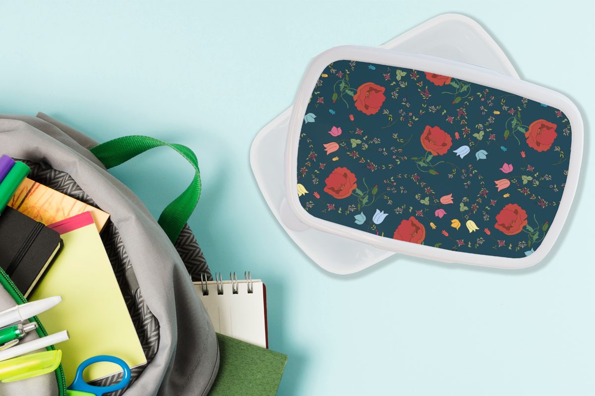 MuchoWow Lunchbox Regenbogen - Blumen Erwachsene, - Brotdose, (2-tlg), Brotbox und Design, Jungs Kunststoff, für Kinder für und Mädchen weiß