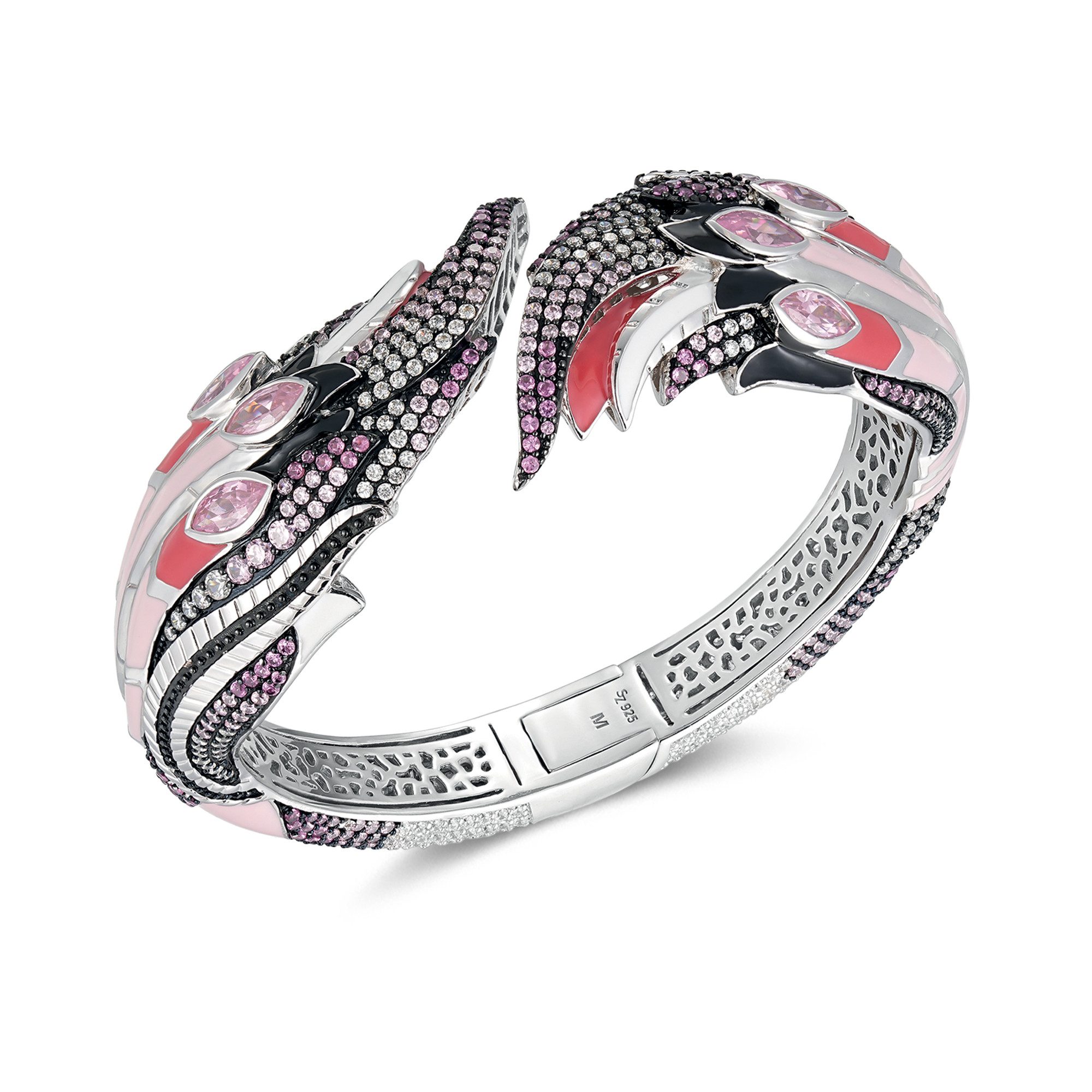 Seinerzeit FLORA & FAUNA Silberarmband Fabio Flamingo Armreif (1-tlg), Material: 925 Sterling Silber, rhodiniert, geschwärzt mit Emaille