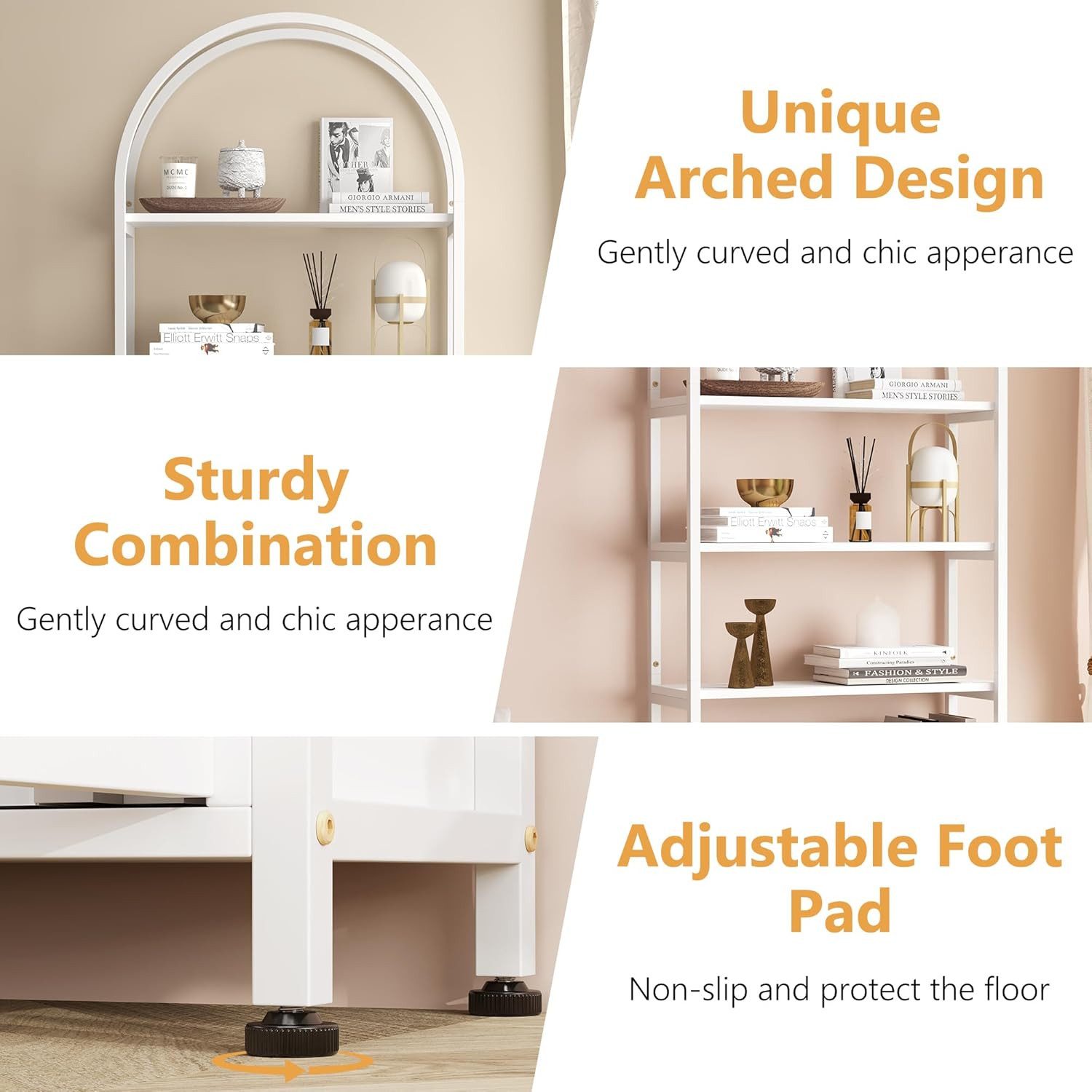 GarveeMore Bücherregal Gewölbtes mit 2 Türen,stabilem Metallrahmen,181cm, 4 günstig online kaufen