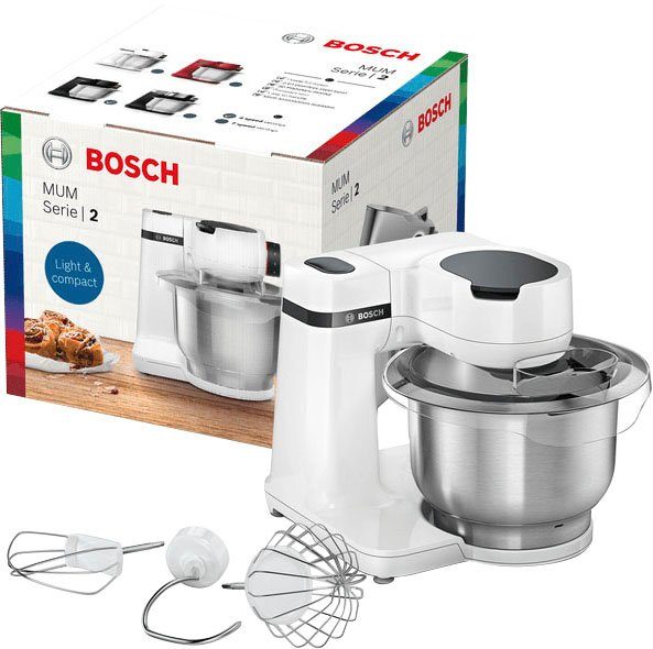 BOSCH Küchenmaschine Serie 2 MUMS2EW00, Edelstahlschüssel, weiß, 700 W, 3,8 l Schüssel, Planetenrührwerk, Knethaken/Schlag-/Rührbesen Edelstahl, 4 Stufen – Bild 2 von 5