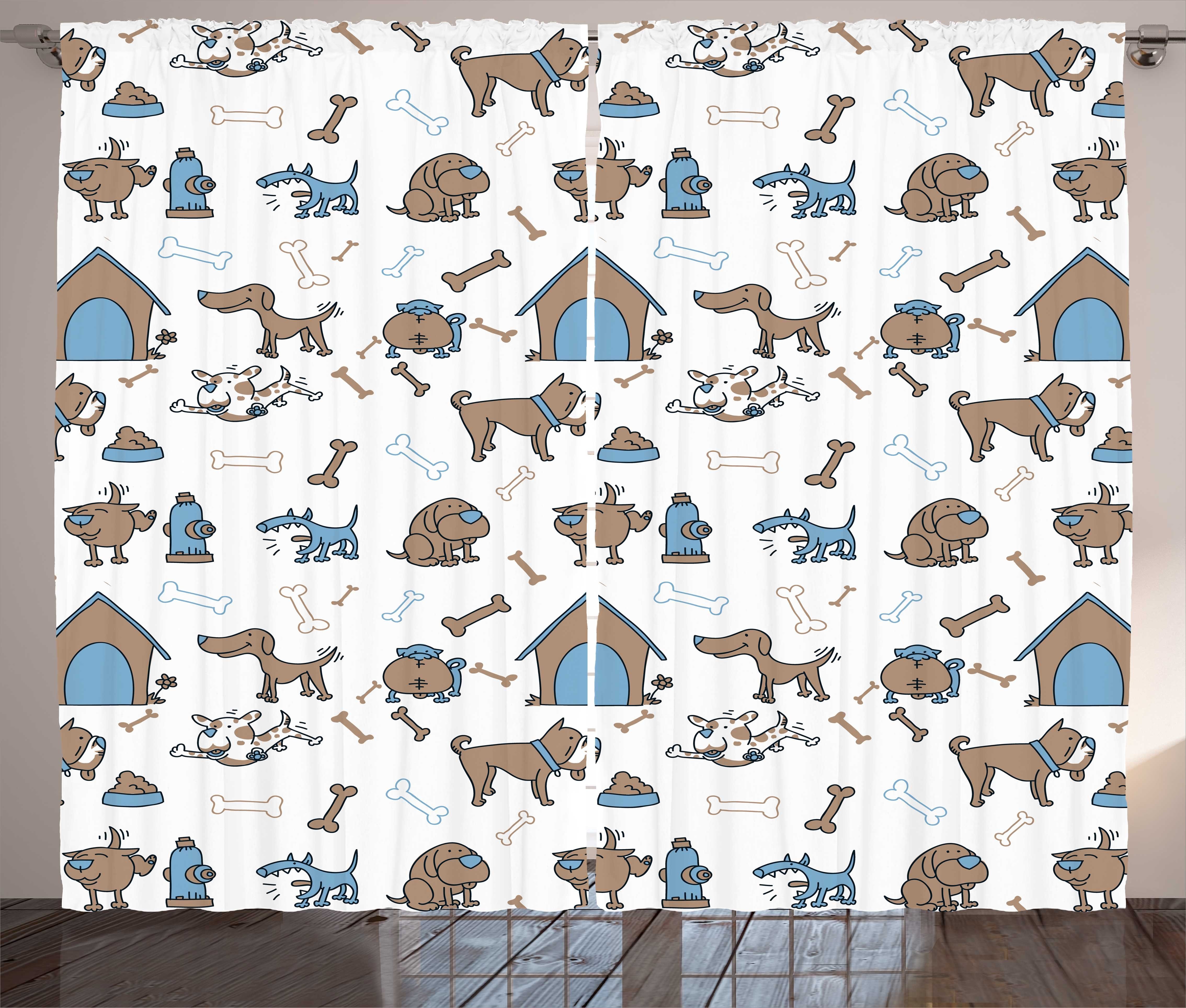 Gardine Schlafzimmer Kräuselband Vorhang mit Schlaufen und Haken, Abakuhaus, Gebeine Cartoon-Stil Dog Elements