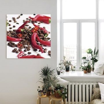 Artland Wandbild Frische Chili auf Kaffee, Lebensmittel (1 St), als Leinwandbild, Poster in verschied. Größen