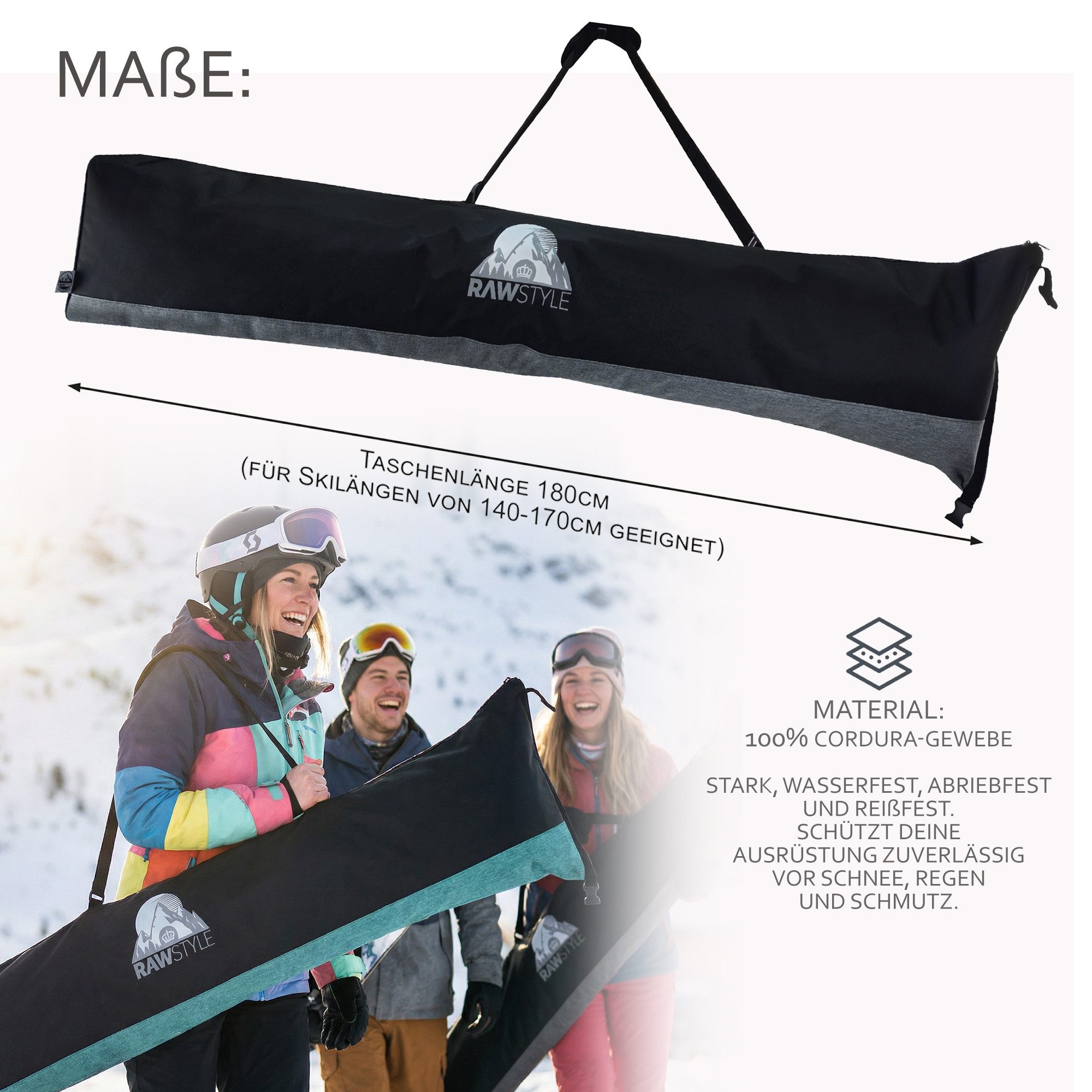 BambiniWelt by Rafael K. Skitasche Snowboardtasche für Board Boots Helm verstellbares Rolltop 140-170cm, universelle Snowboardtasche, Rolltop-Systems 140-170cm