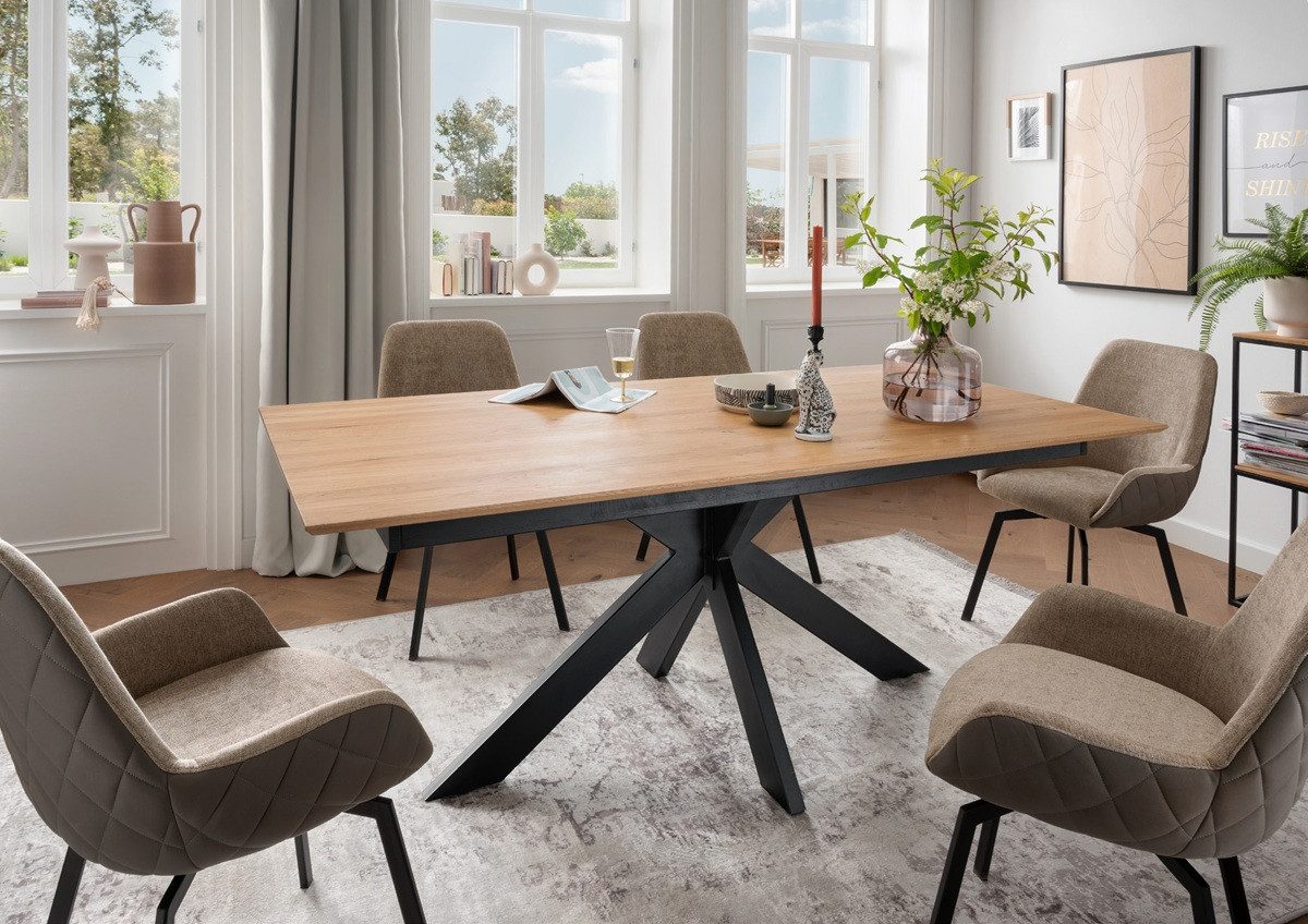 Main Möbel Esstisch Ausziehtisch 160(245)x90cm "Hamburg" Wildeiche & Metall schwarz