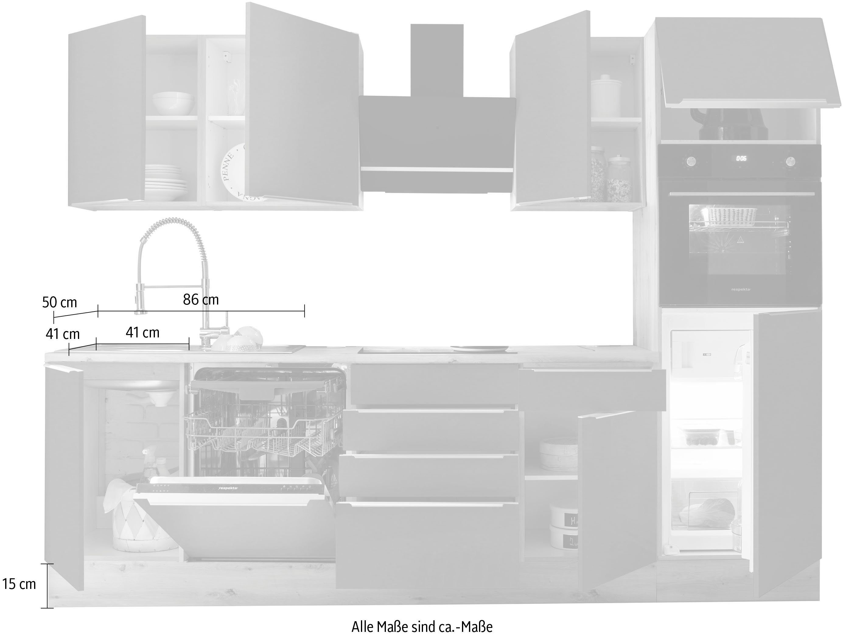 RESPEKTA Küchenzeile Safado wie Breite grau/artisaneiche hochwertige cm artisaneiche der Funktion, Marleen, 280 | Ausstattung aus Close Serie Soft