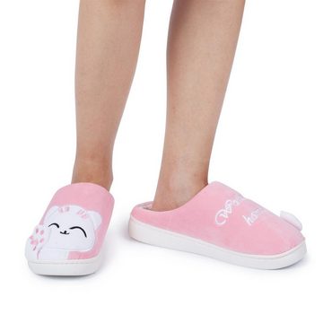 Katara Tier Pantoffeln Gr. 34-41 (Einhorn, Katze, Hase) Plüsch Hausschuhe (Weiß-Pink)