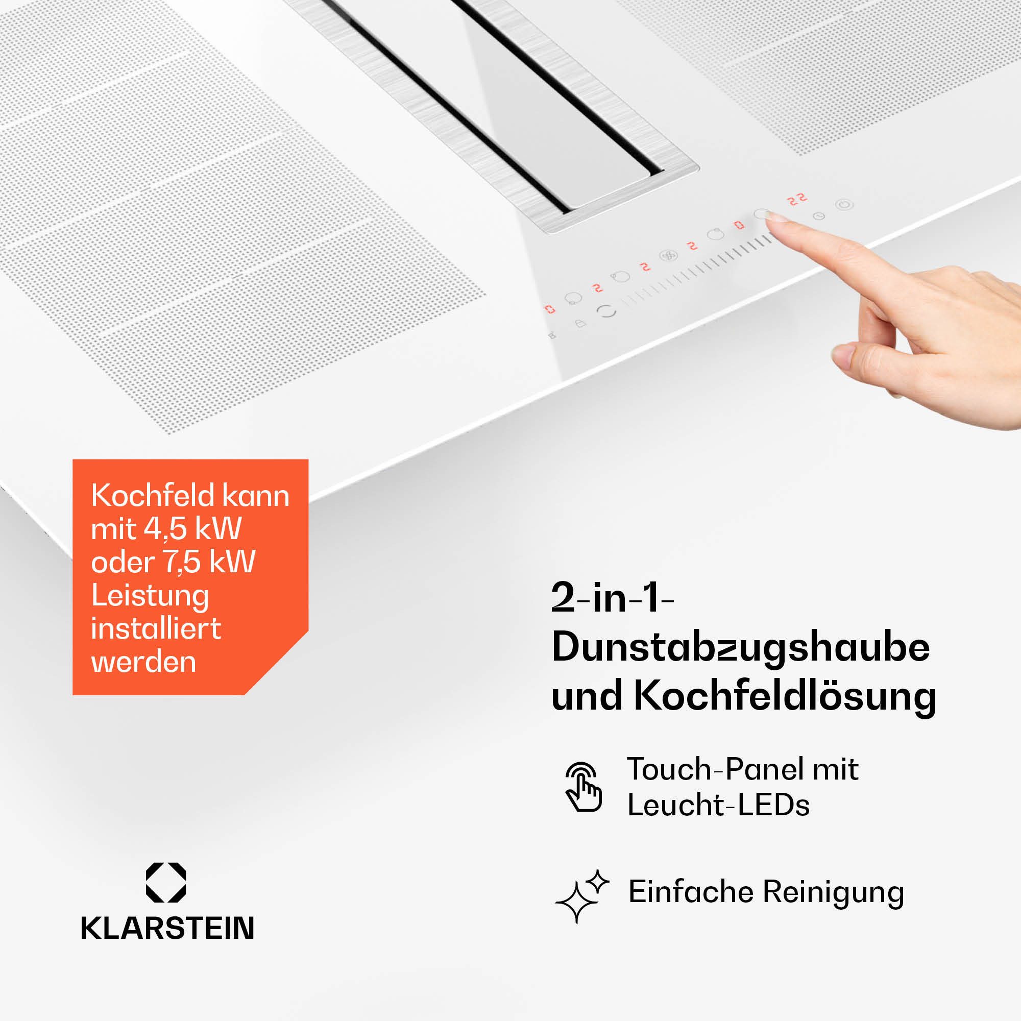 Klarstein Induktions-Kochfeld Chef-Fusion CGCH3-Chef-Fus-90WH, Kochfelder mit Abzugshaube Induktion Flex 4 Zonen