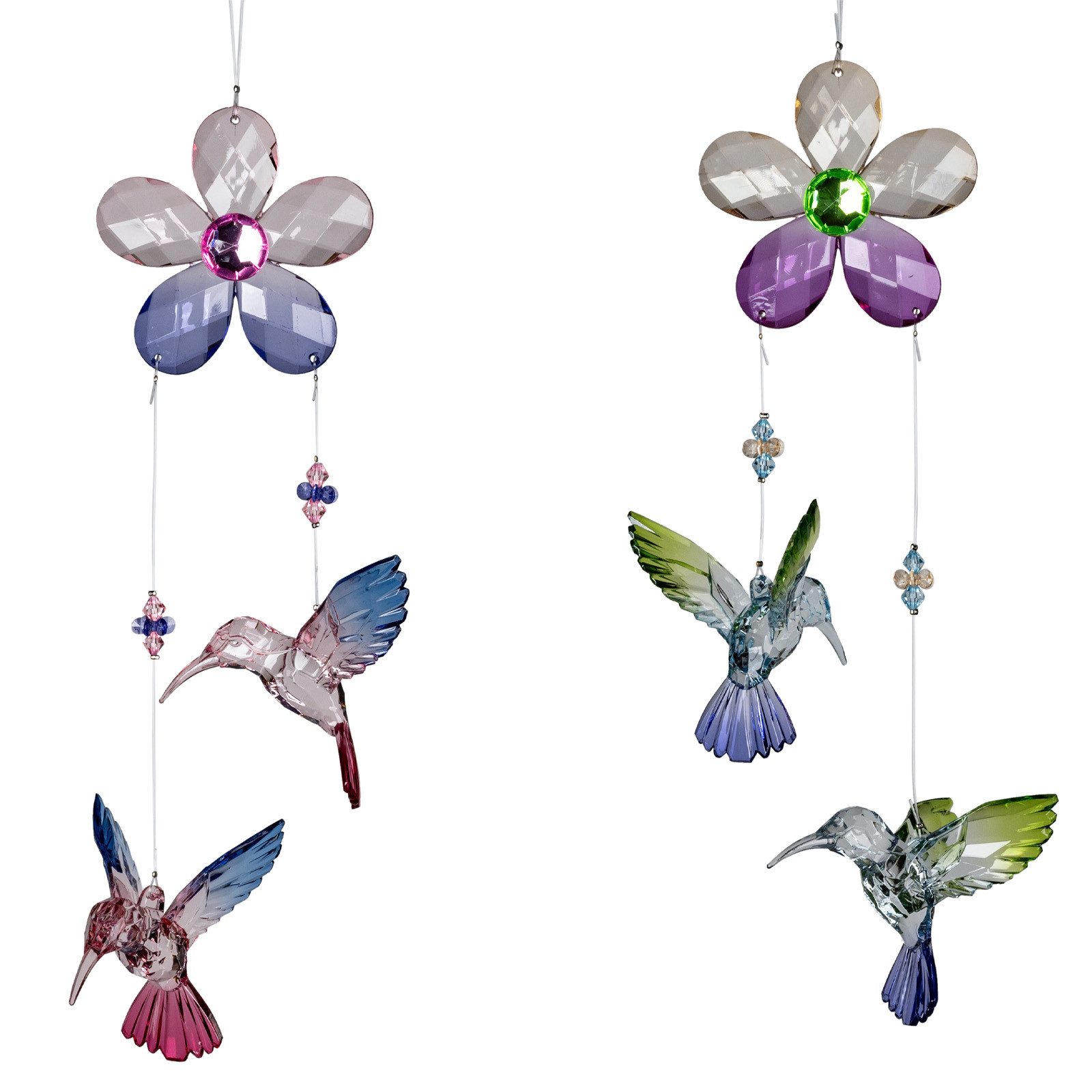 formano Dekohänger 2er Set Girlande Blume mit 2 Kolibris 28cm Fensterdeko Hängedekoration (2-er Set)