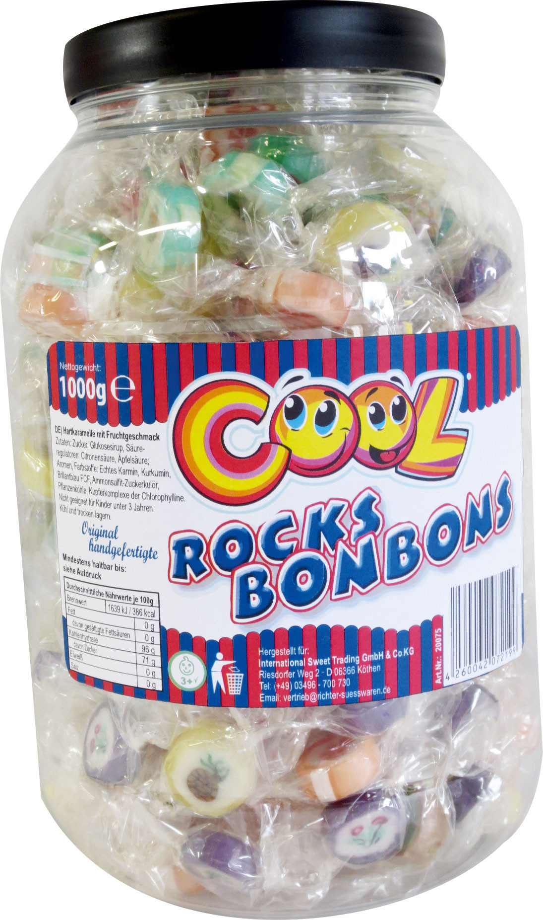 COOL Süßigkeit, Cool Rocks Bonbons einzeln gewickelte Hartkaramel in der Dose 1000g