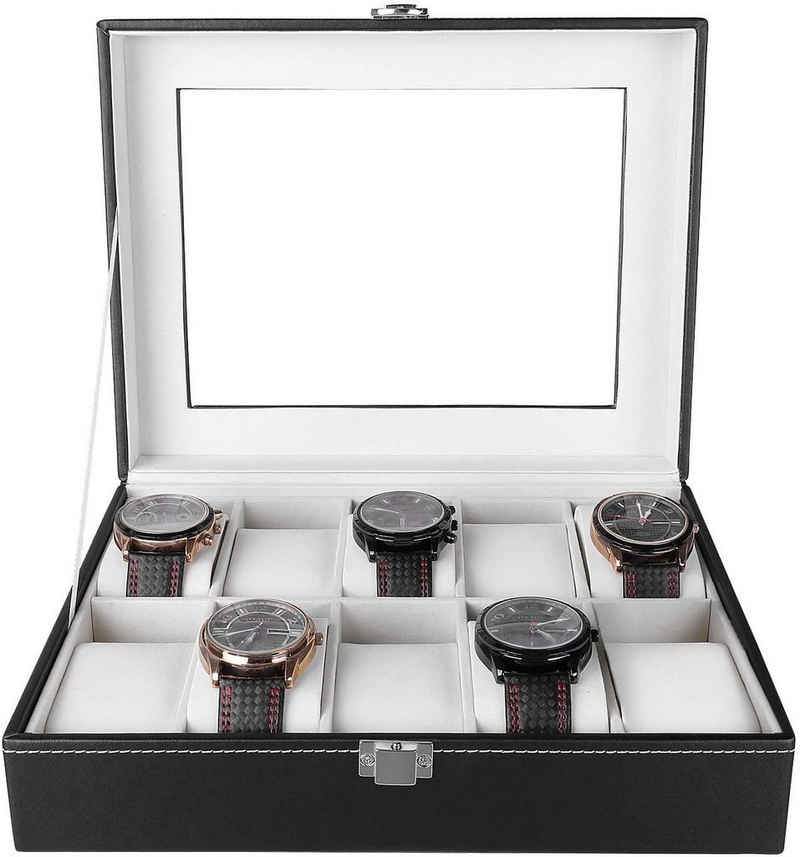 Femor Uhrenbox »mit Glasfenster« (für 10 Uhren, Uhrenkasten, Aufbewahrung Uhren, Uhrenbox Herren), Uhrenaufbewahrung mit abnehmbarem Kissen,Watch Box