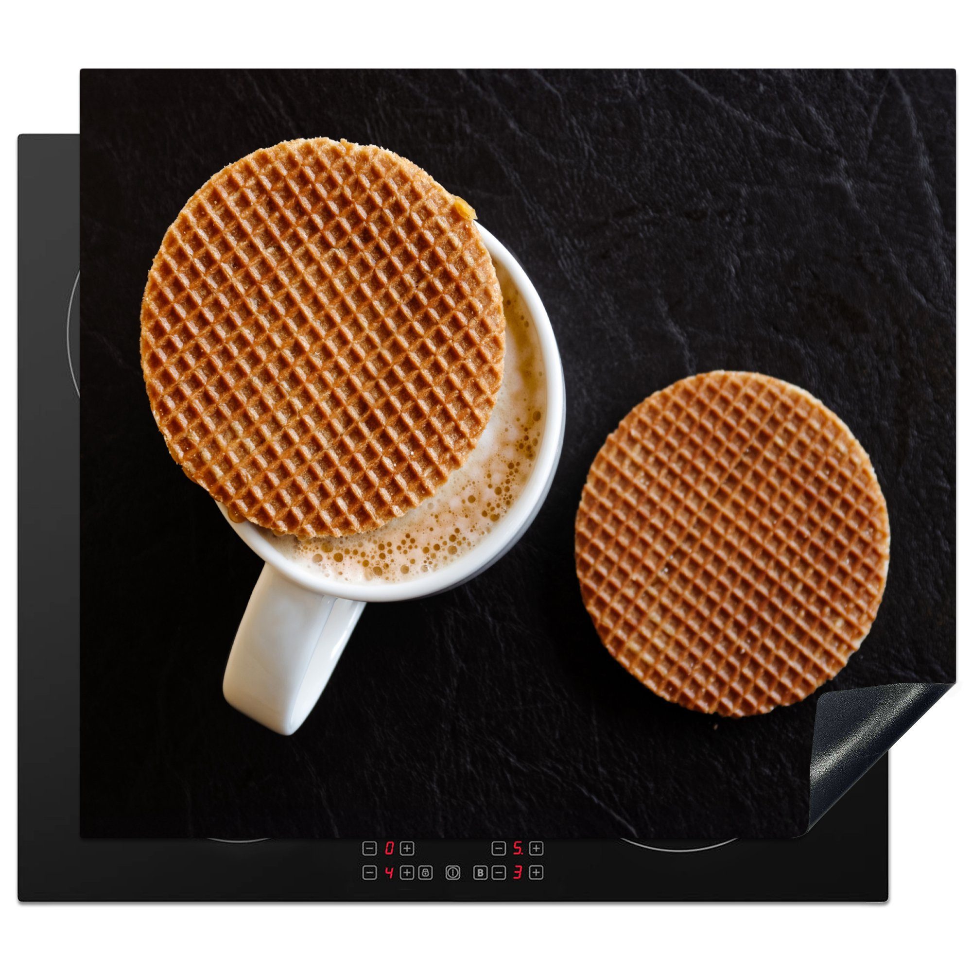 MuchoWow Herdblende-/Abdeckplatte Becher - Stroopwafel Vinyl, Mobile nutzbar, (1 tlg), Niederländisch, cm, Ceranfeldabdeckung 60x52 Arbeitsfläche - - Stilleben