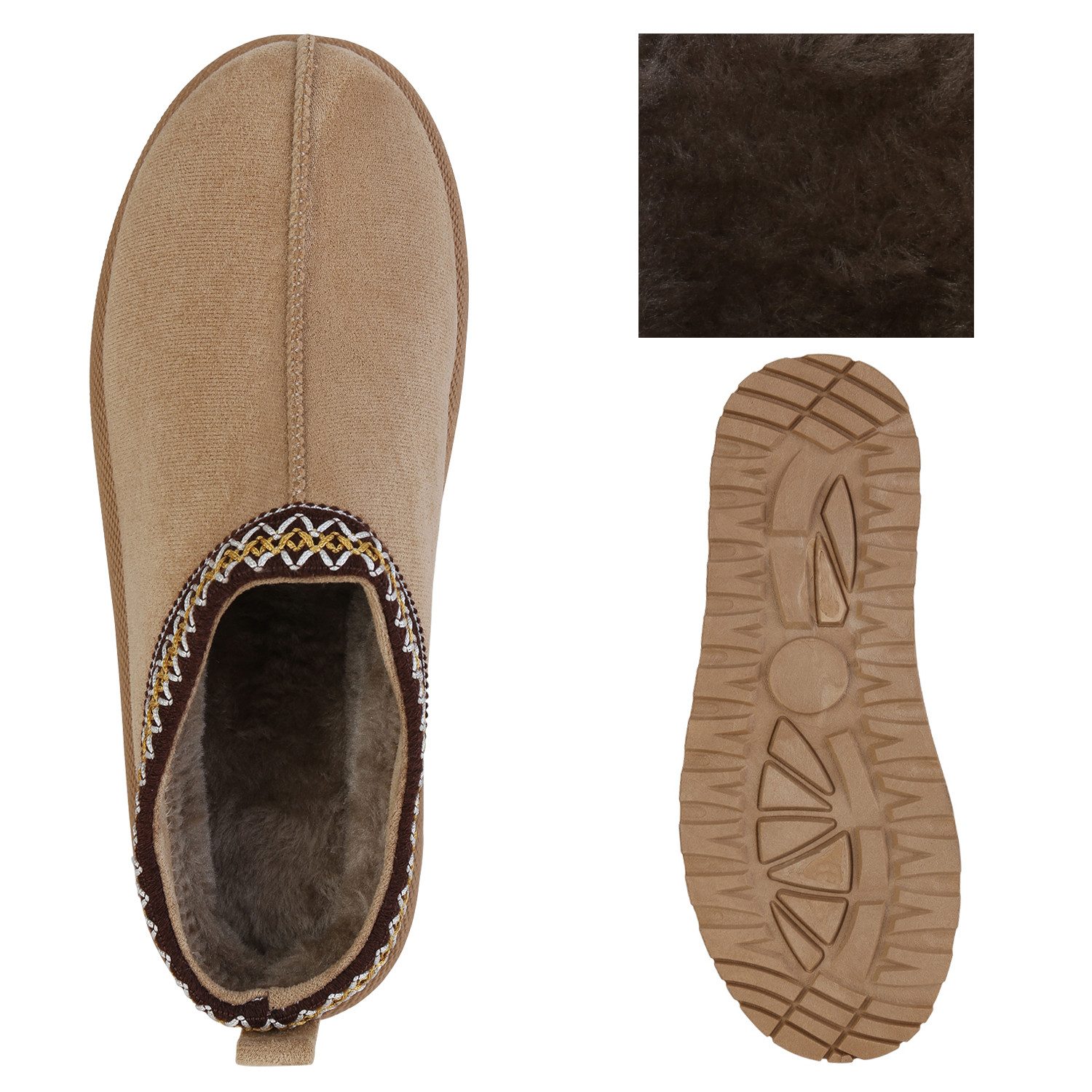 VAN HILL 840601 Hausschuh Damen Warm Gefütterte Pantoffeln Bequeme Plateau Prints