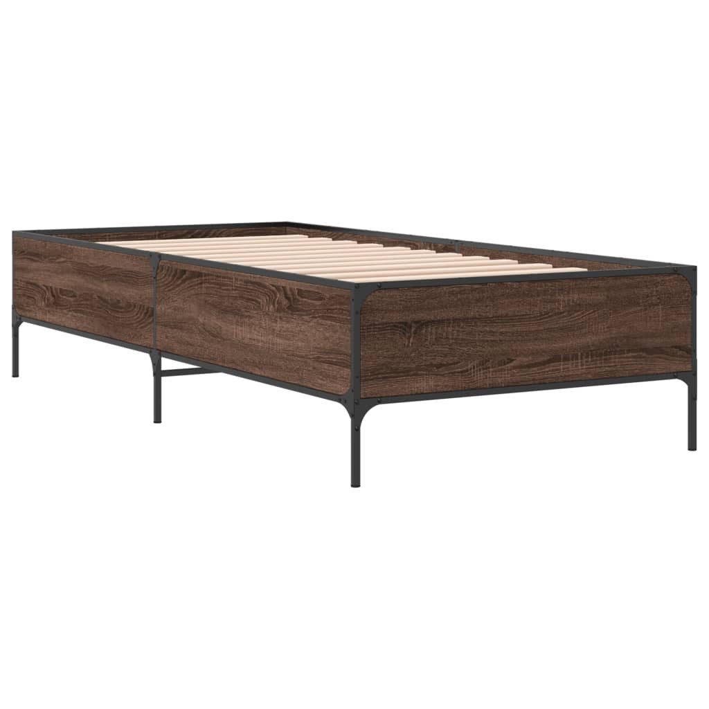 vidaXL Bett Bettgestell Braun Eichen-Optik 90x200 cm Holzwerkstoff Metall