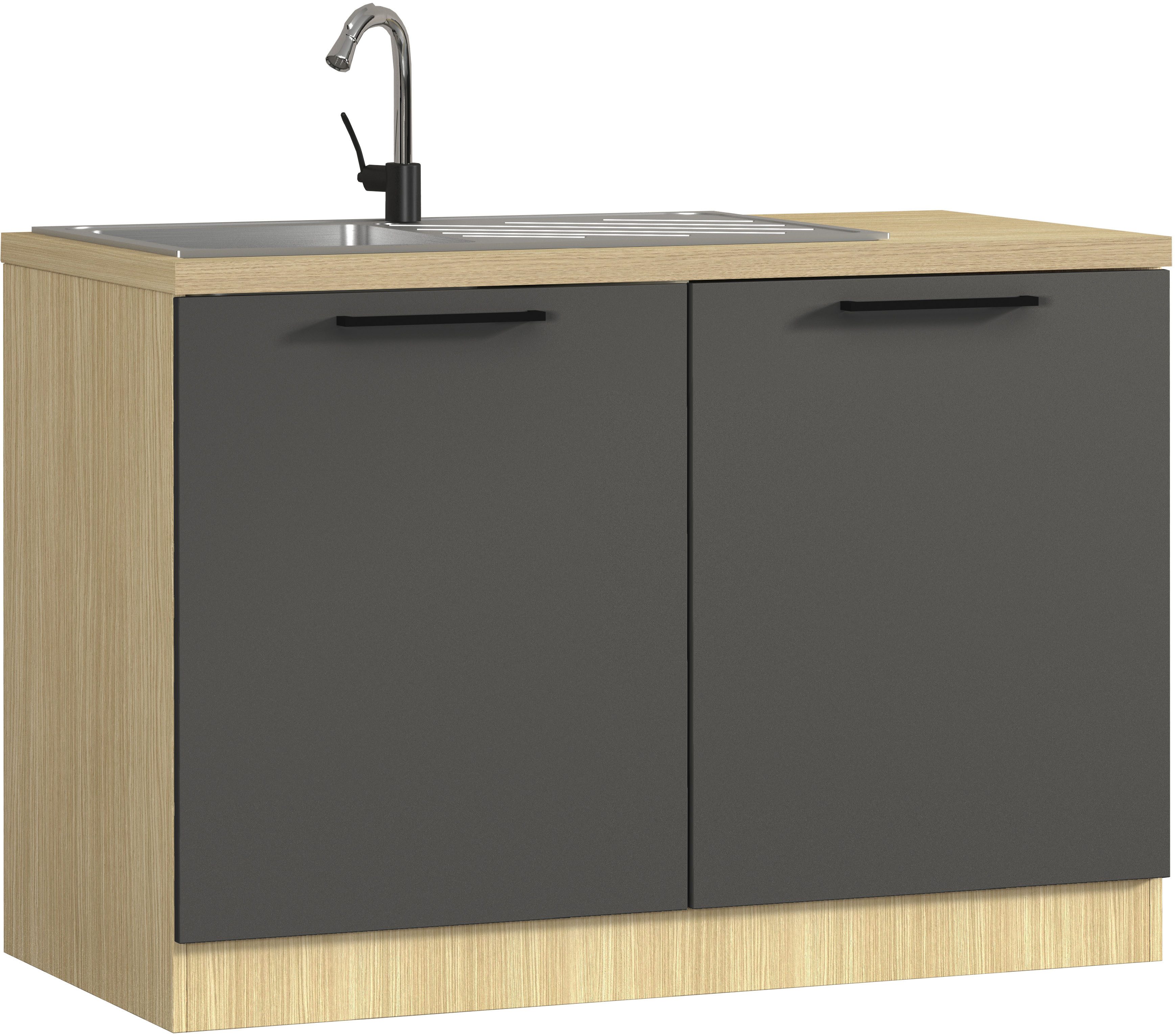 KOCHSTATION Spülenschrank Luna, Unterschrank für Spüle, Küchenspülenschrank, Made in Italy B/T/H: 120×60×85 cm, inklusive Einbauspüle und Siphon
