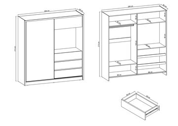 MOEBLO Kleiderschrank CINEMA (mit Spiegel Schwebetürenschrank mit Einlegeböden und Kleiderstange, Wohnzimmerschrank Schrank Gaderobe Schiebtüren Platz für Fernsehen TV) (BxHxT): 204/254x214x62 cm