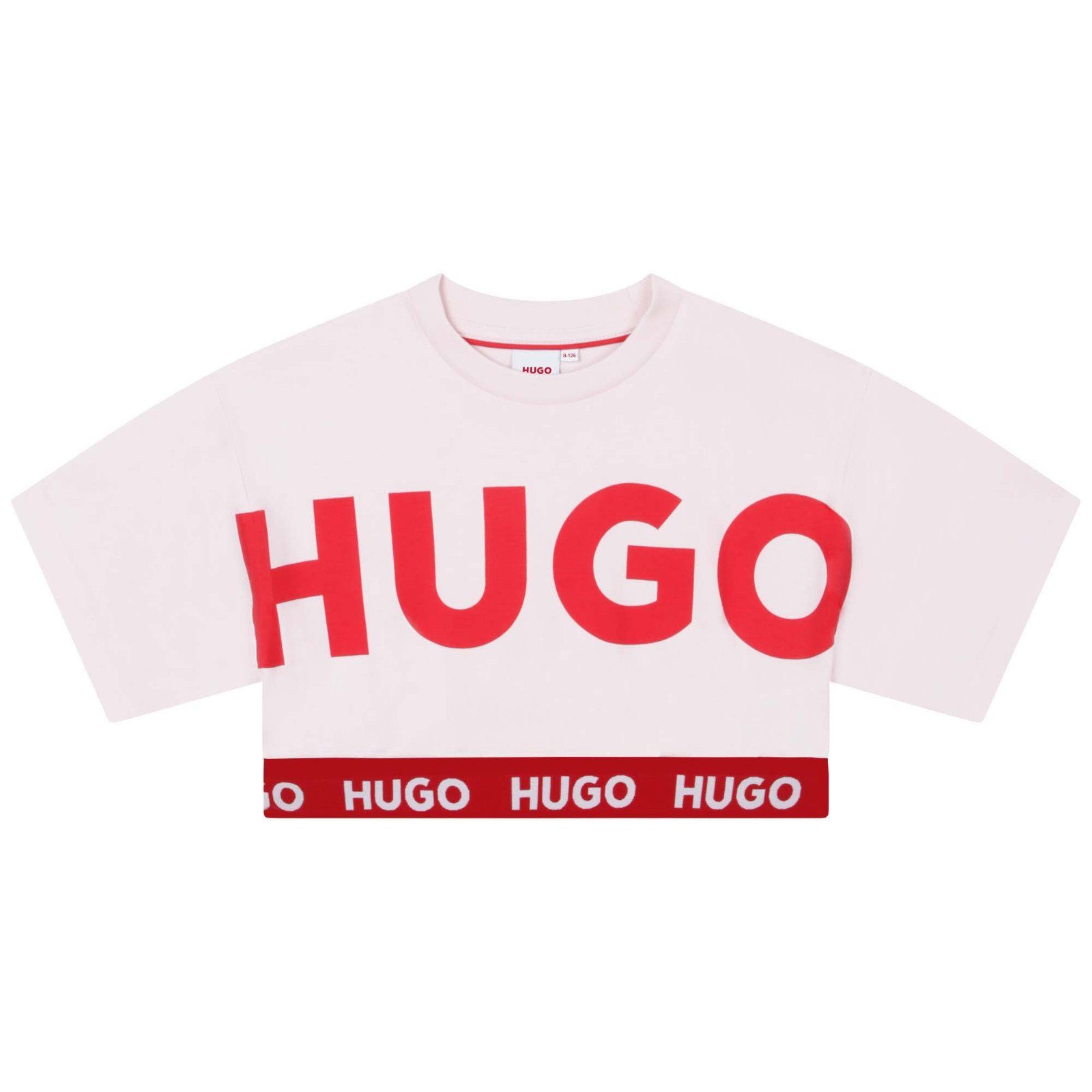 Logo HUGO Print-Shirt T-Shirt HUGO hellrosa Print Kids mit Mädchen