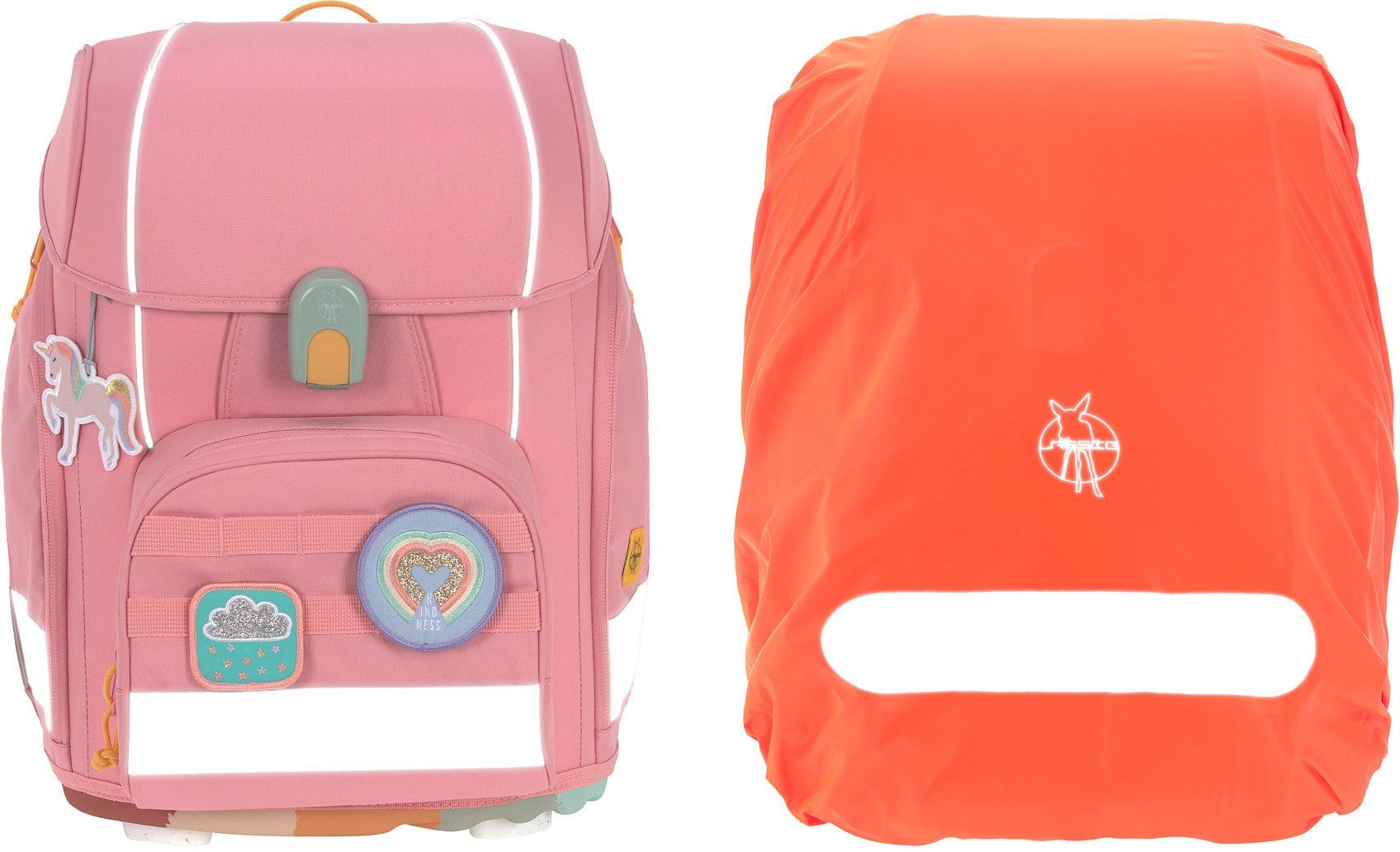 LÄSSIG Schulranzen Unique, Boxy, Pink (Set, 7-tlg), PETA-approved vegan; aus recycelten PET-Flaschen