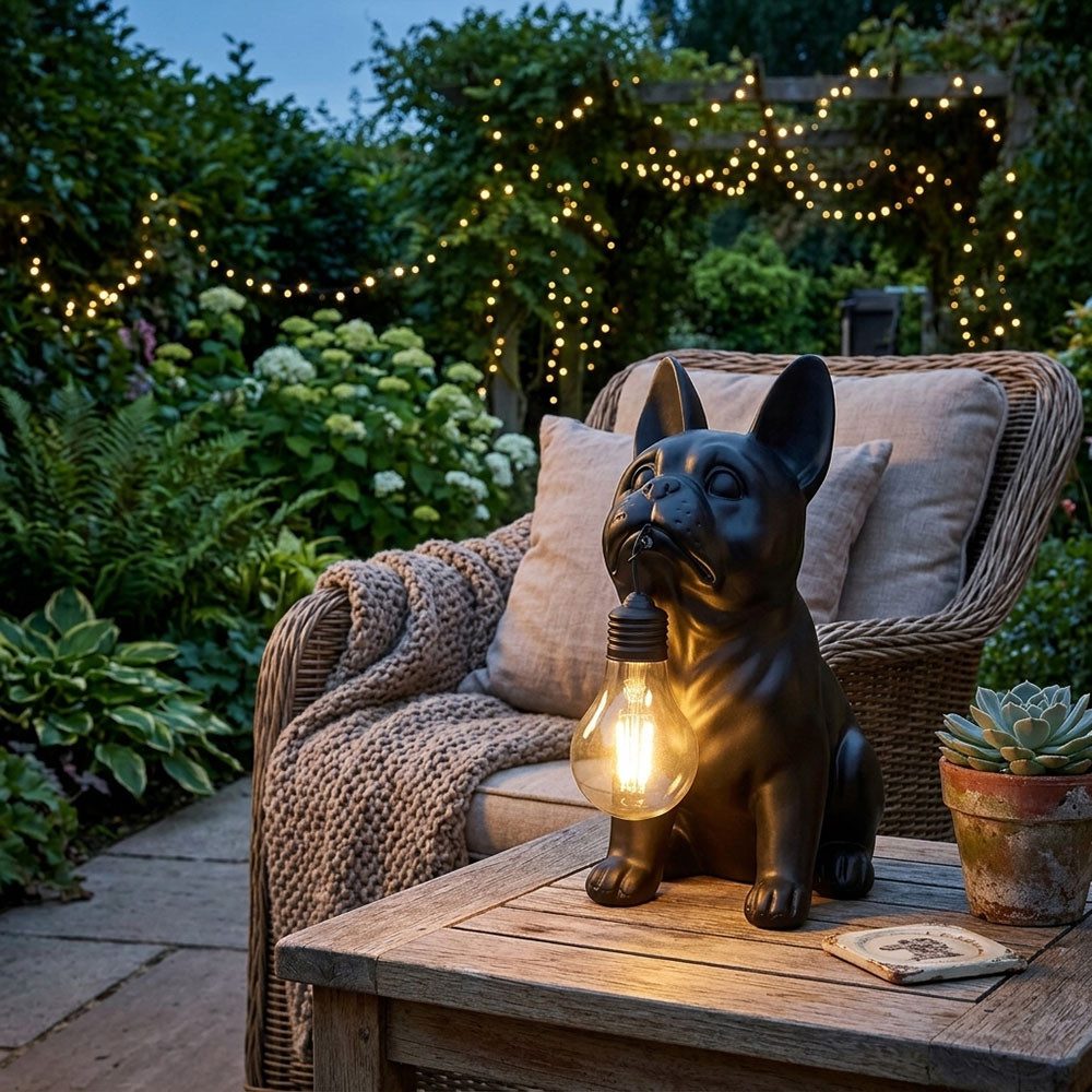 GLOBO LIGHTING LED Solarleuchte, LED-Leuchtmittel fest verbaut, Warmweiß, 2x LED Solarleuchte Solarlampe Außenleuchte Schwarz Matt Hund H23,5cm
