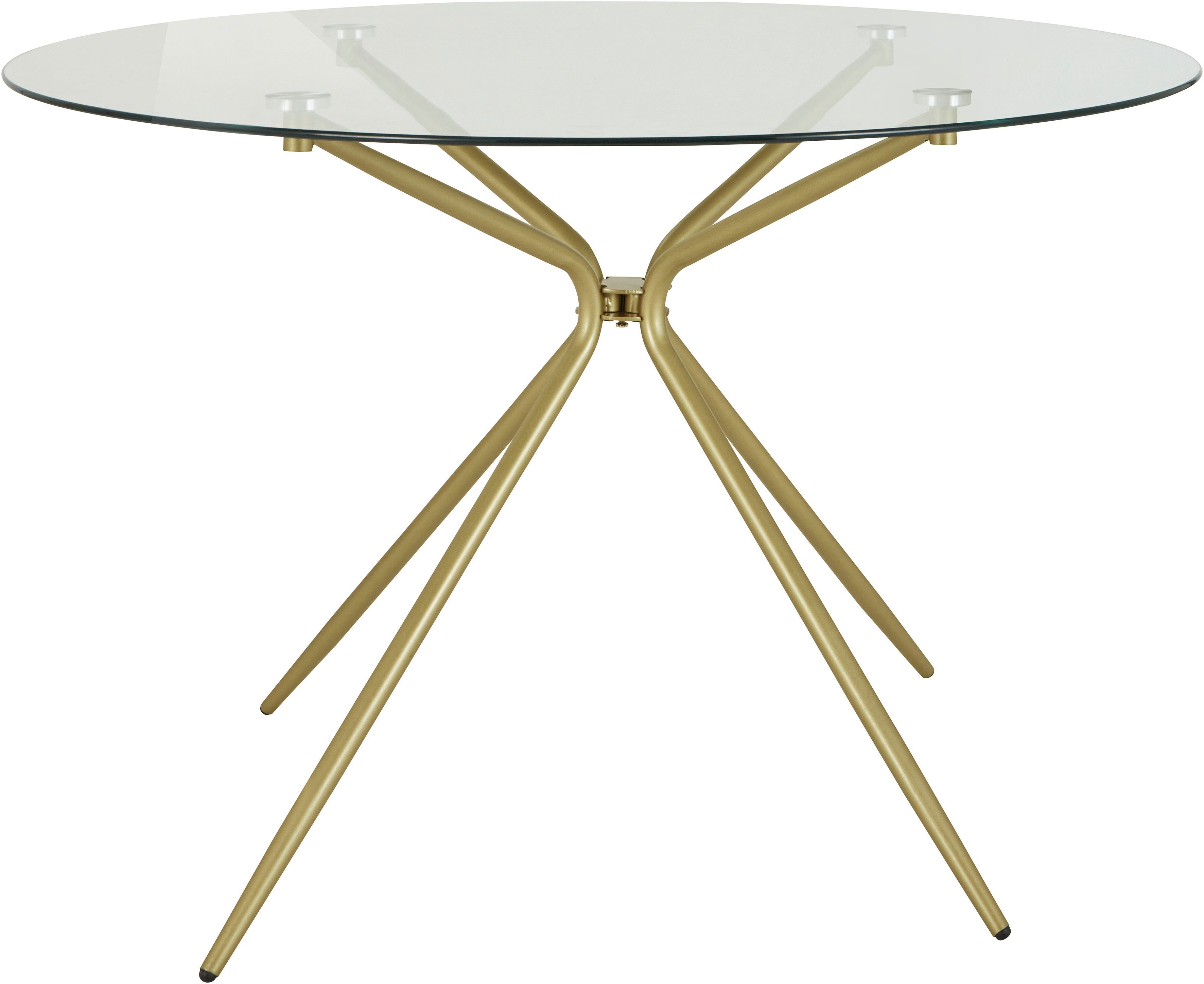 INOSIGN Glastisch Silvi, TOPSELLER! (Esstisch, Glastisch, Küchentisch, OTTOs Choice), rund, Ø 110 cm, Metallgestell in messingfarben