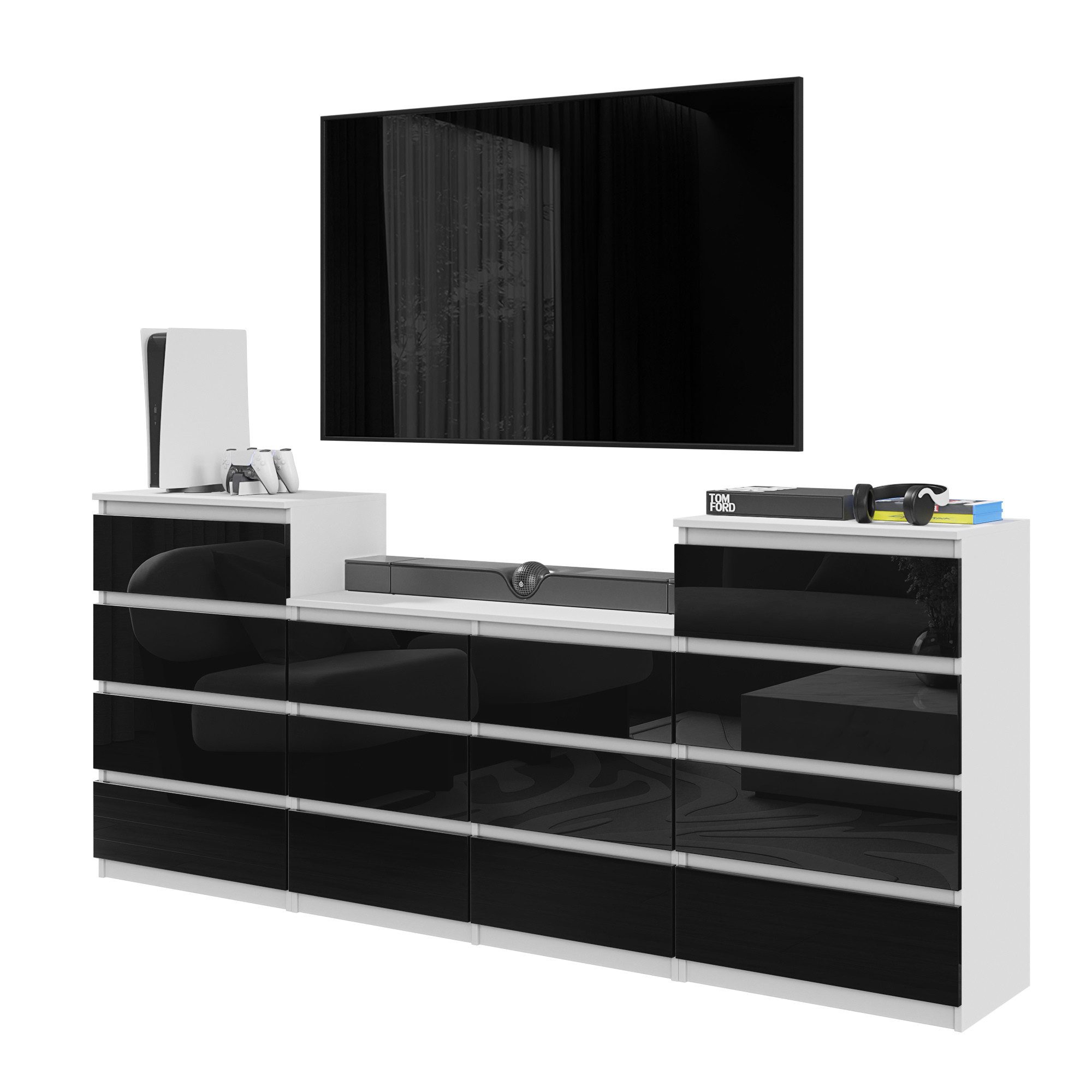 Furnica Kommode GABRIEL 4+6+4 Schubladen-Weiß Matt H92cm B220cm T33cm
