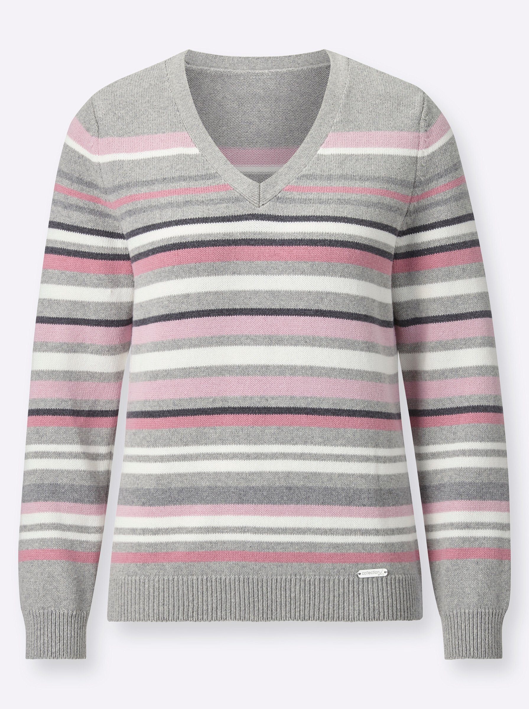 WEIDEN grau-rosé-gestreift Strickpullover WITT