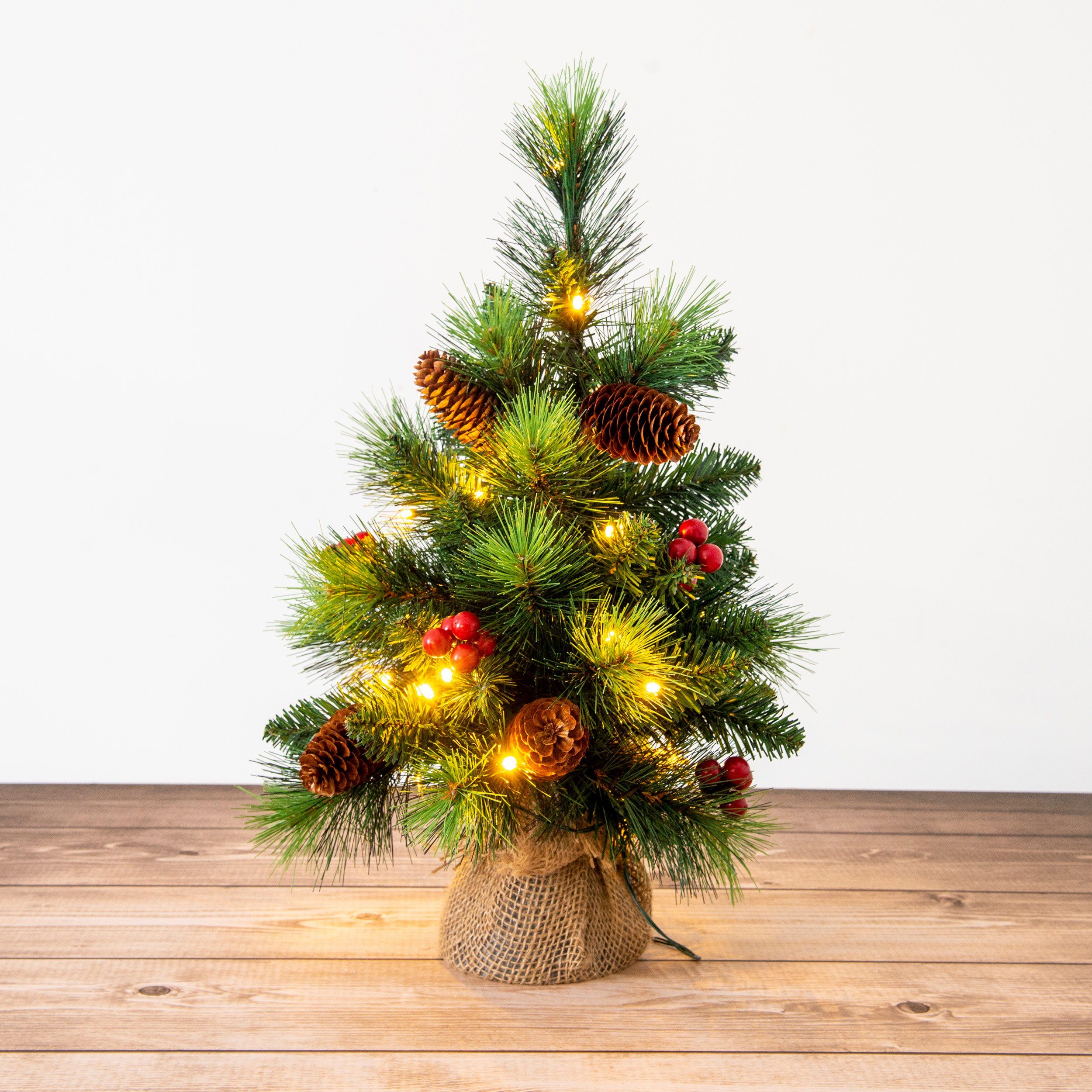 näve LED-Leuchtzweig LED-Weihnachtsbaum mit Beeren und Tannenzapfen, H.45cm,  Weihnachtsdeko, Timer | Standleuchten