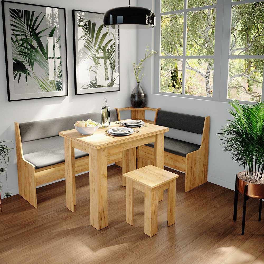 Vicco Sitzgruppe Roman, Goldkraft Eiche/Anthrazit, 136.6 x 60 cm mit Tisch, (Set, 5-tlg., 5-er Set), bequeme Polsterung