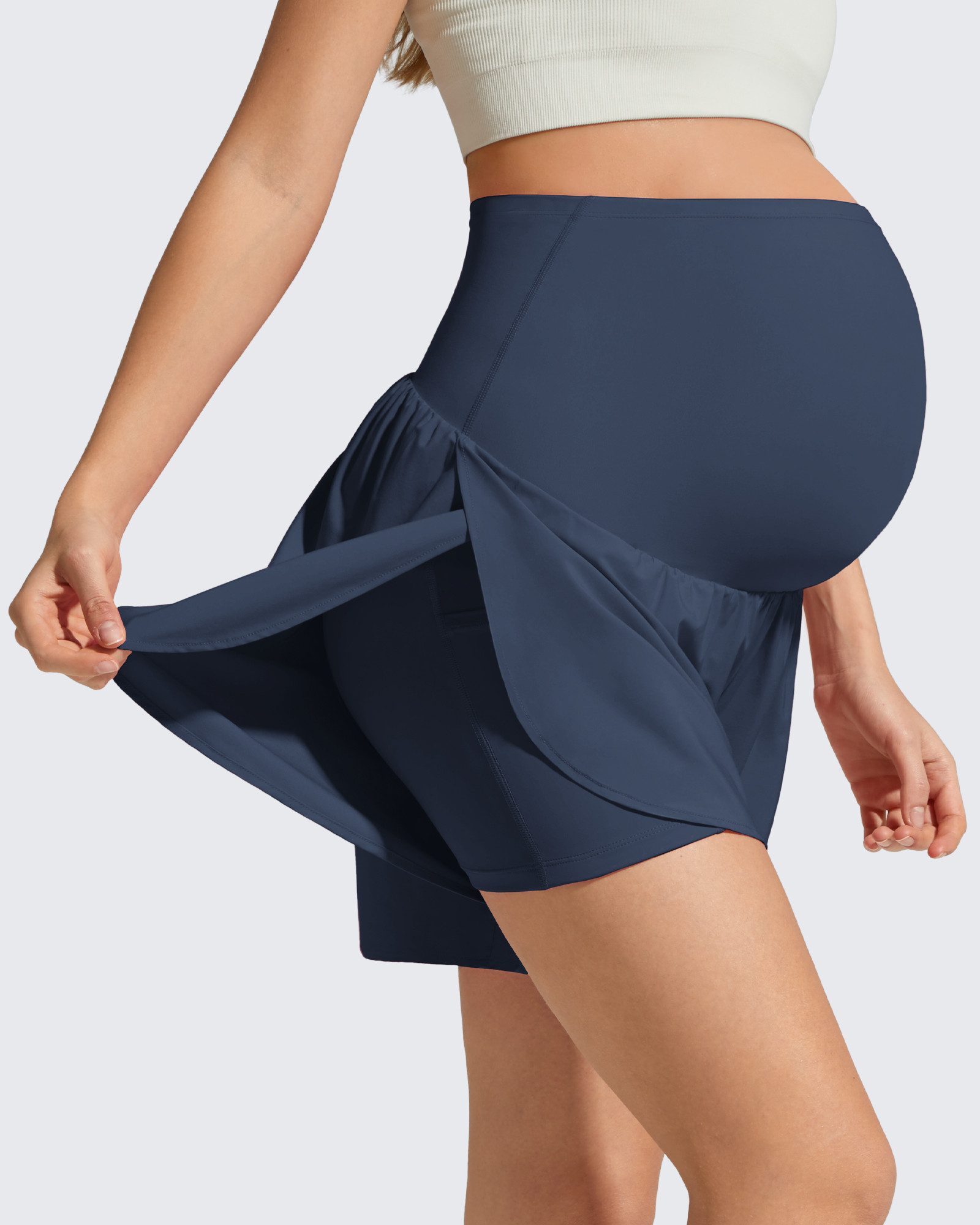 G4Free Umstandsshorts Damen Schwangerschafts-Sportshorts, High Waist Yoga Shorts Chillwhisp Umstandsshorts für Damen, Schwangerschaftsrock mit Tasche