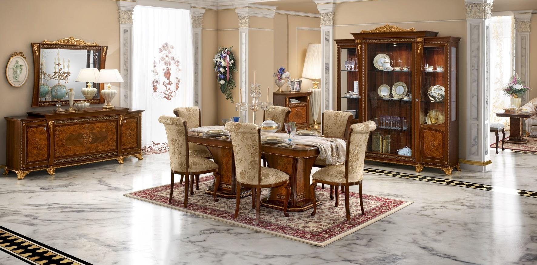 JVmoebel Essgruppe Esszimmermöbel Set mit Vitrine und Barock-Stühlen in Holzoptik, Made in Europa