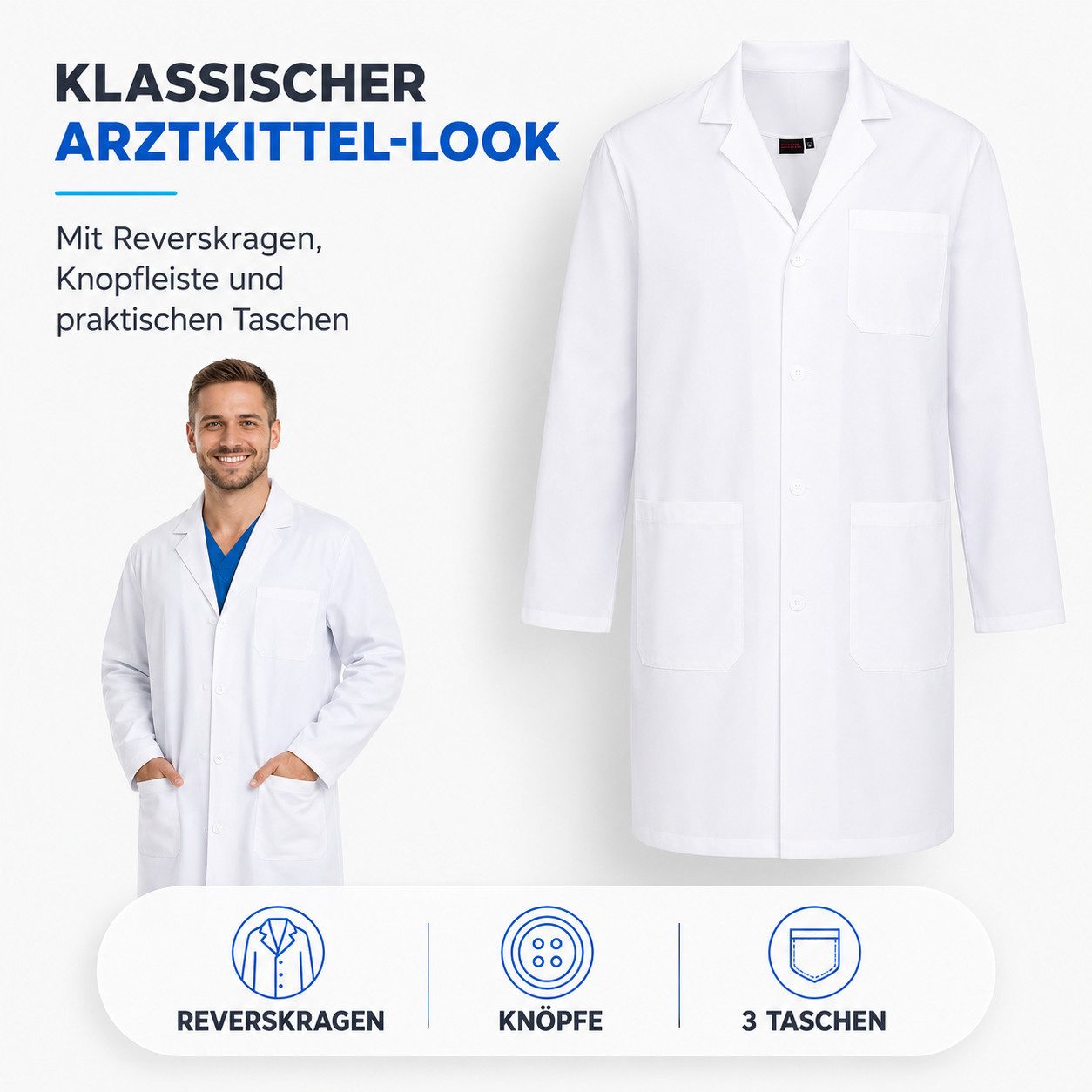 TK Gruppe Arzt-Kostüm Medizin Unisex Kostüm – Artzkittel weiss – für Fasching & Karneval