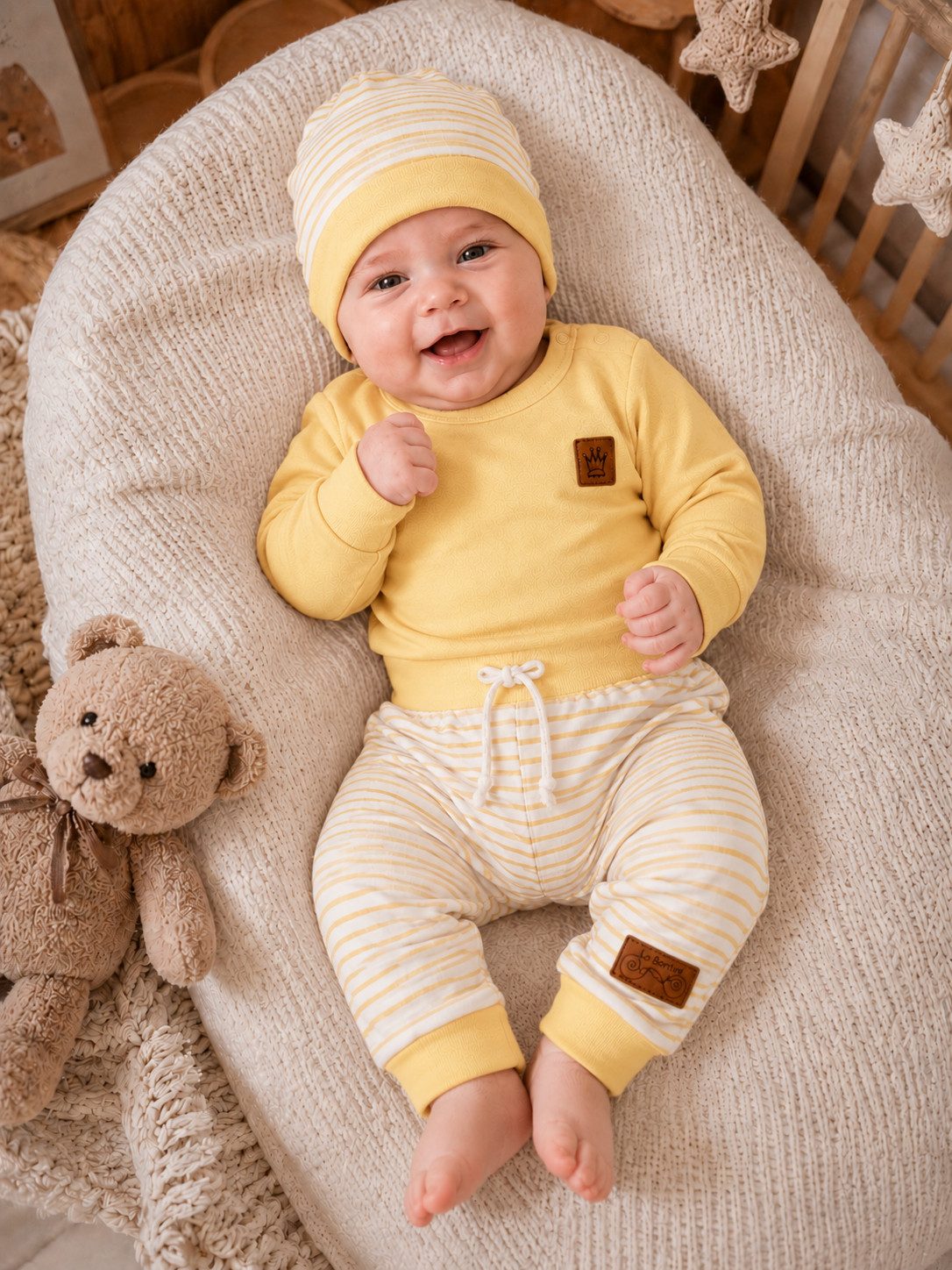 Langarmshirt & Hose Baby Anzug Shirt Mitwachshose Mütze Erstlingsset unisex