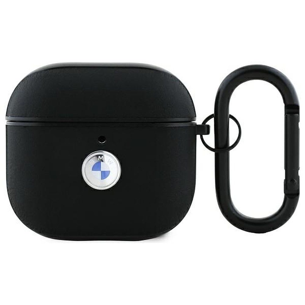 BMW Kopfhörer-Schutzhülle Kopfhöreretui Ohrhörertasche Karabinerhülle, Echtleder, Metallkarabiner, silbernes Logo