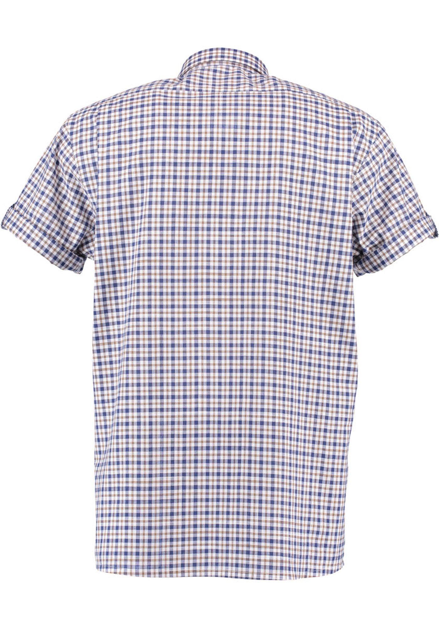 OS-Trachten Kurzarmhemd mit Ivuve Liegekragen, mit Knopf Trachtenhemd 2 dunkelbraun Paspelstaschen