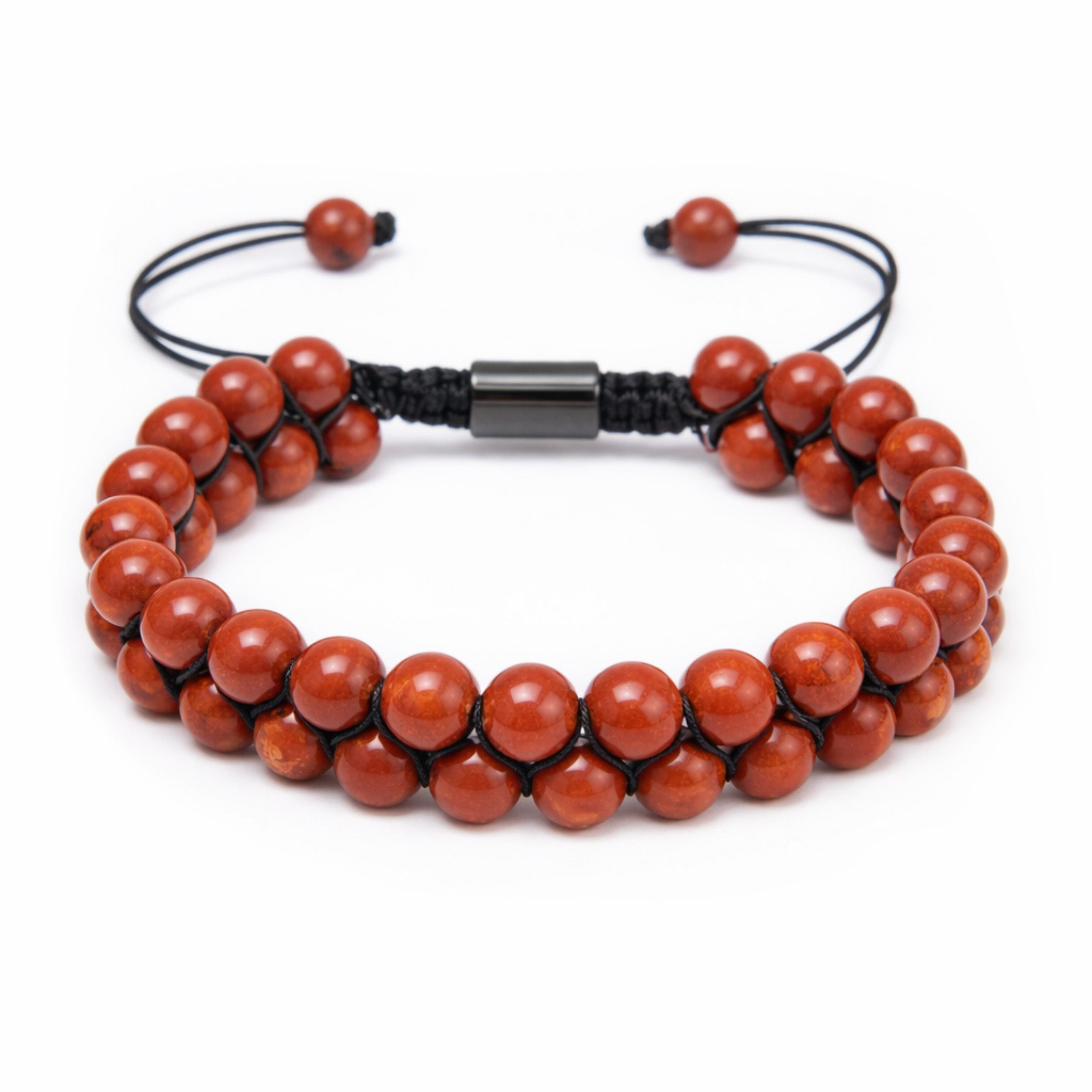 UNIQAL.de Perlenarmband aus Naturstein – zweireihig, 6 mm, Unisex (Edelstahl-Elemente, Naturstein-Perlen), verstellbarer Makramée-Verschluss, handgefertigt