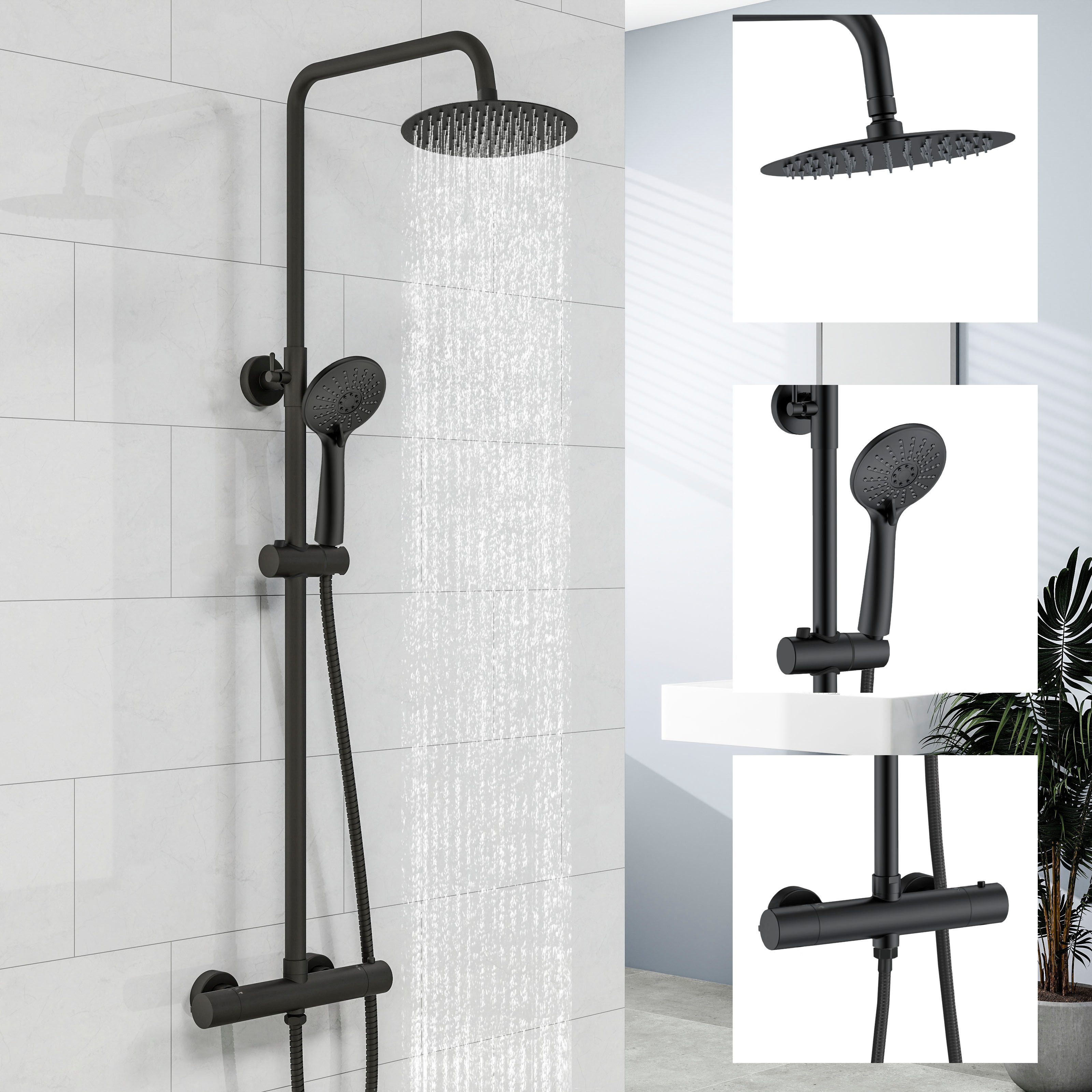 duschspa Duschsystem mit Thermostat (38°C), runder 20 cm Regendusche, 2 Str günstig online kaufen