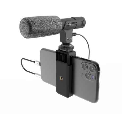 DigiPower Richtmikrofon Shotgun-Mikrofon, Smartphone-Halterung, Nierencharakteristik, 30-18KHz
