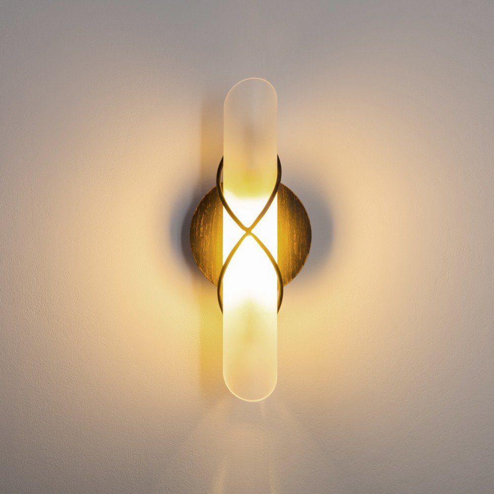 hofstein Wandleuchte »Curdomo« Wandlampe aus Metall/Glas in Gold/Braun/Weiß, ohne Leuchtmittel, Up & Down-Effekt, 1xE14, Innen mit Lichteffekt u. An-/ Ausschalter
