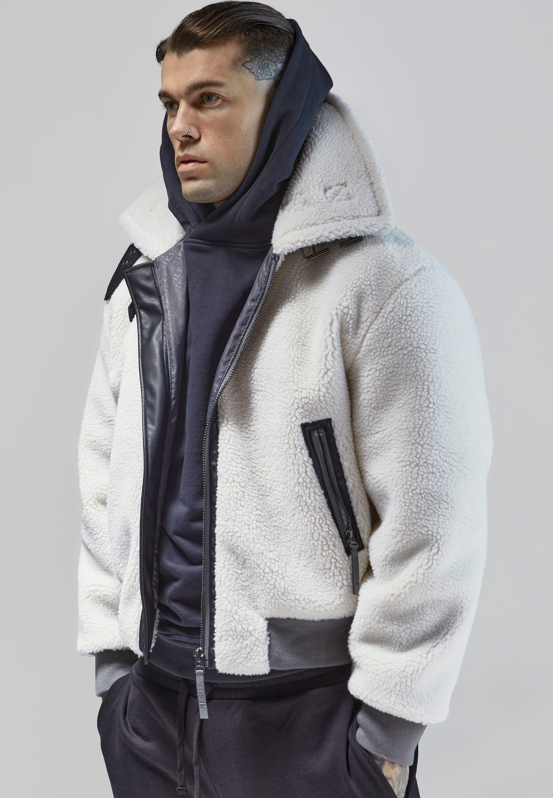 Siksilk Bomberjacke SikSilk Herren Ecru Bomberjacke