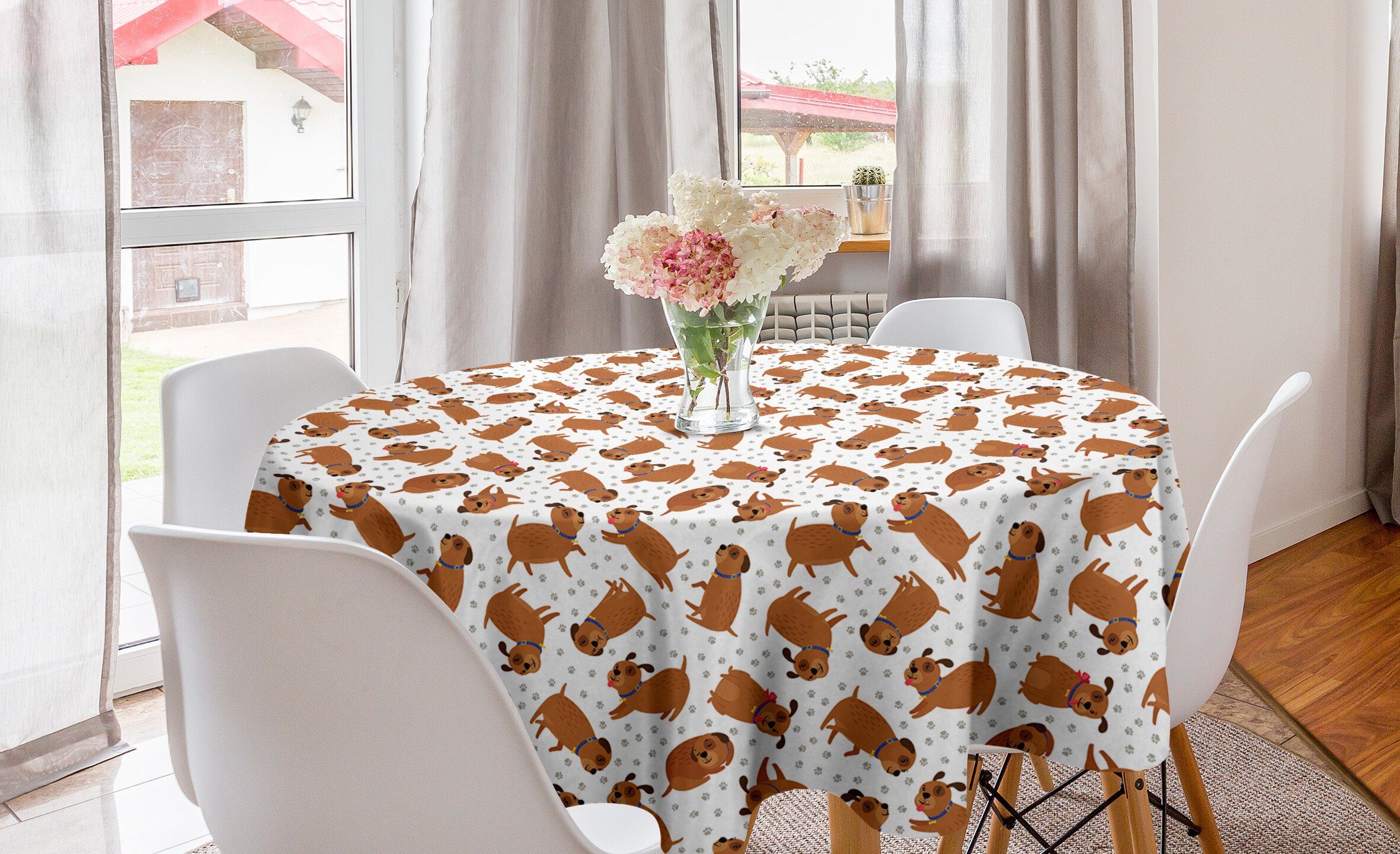 Esszimmer Hunde für Tischdecke Küche Abakuhaus Tiere Abdeckung Tischdecke Kreis und Dekoration, Tatzen-Druck