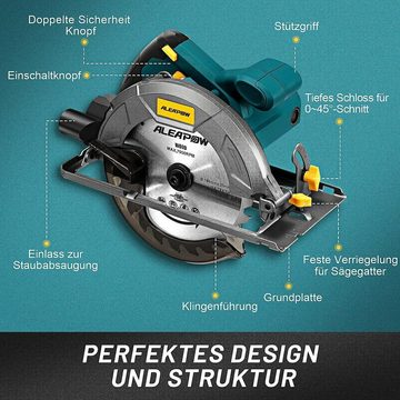 Diyarts Handkreissäge, 5800 U/min, Professionelle elektrische Kreissäge, mit 1200W Leistung, Metallführung & Motor aus reinem Kupfer