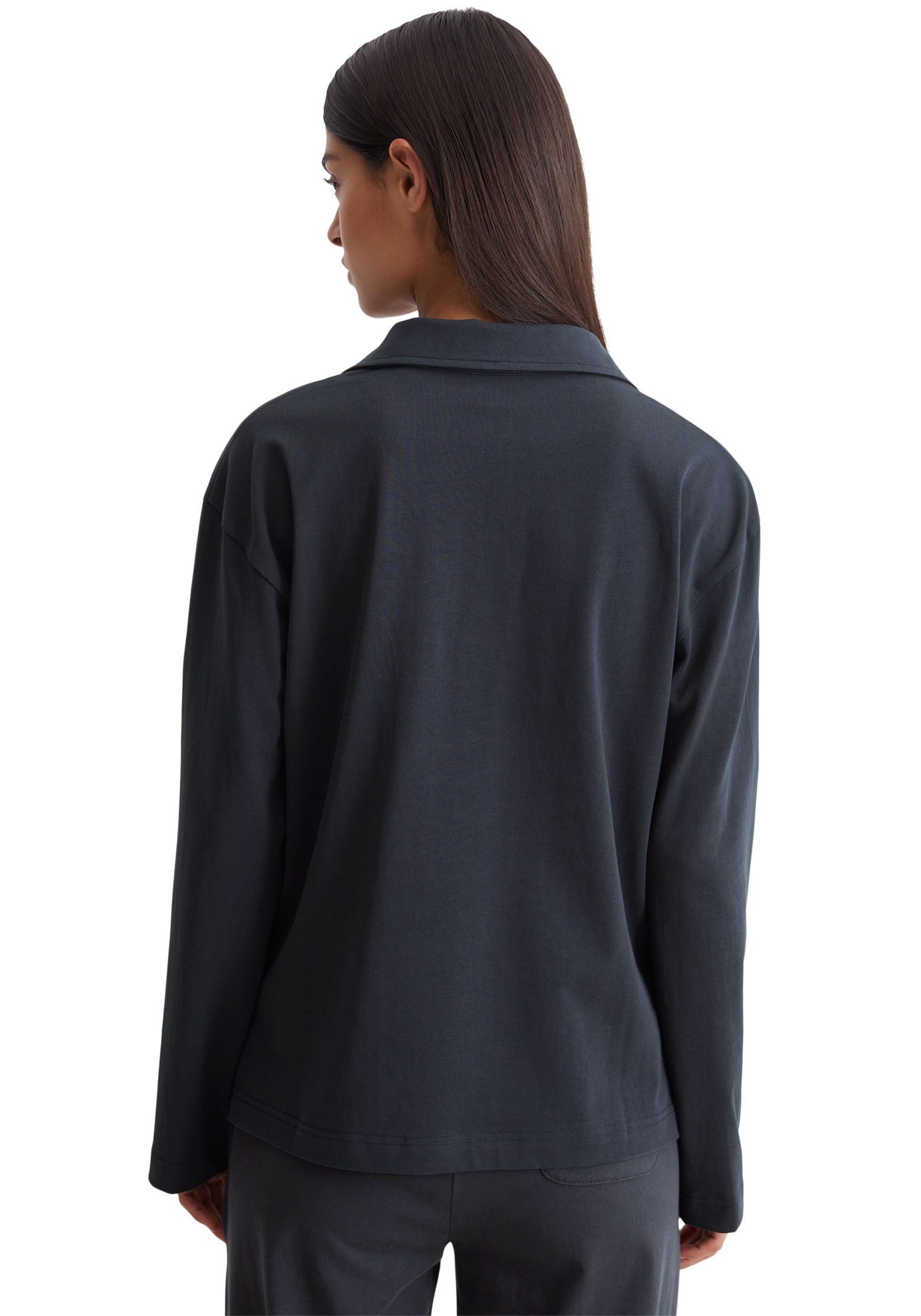 Marc O'Polo Langarm-Poloshirt Heavy Jersey-Woven V-Ausschnitt, günstig online kaufen