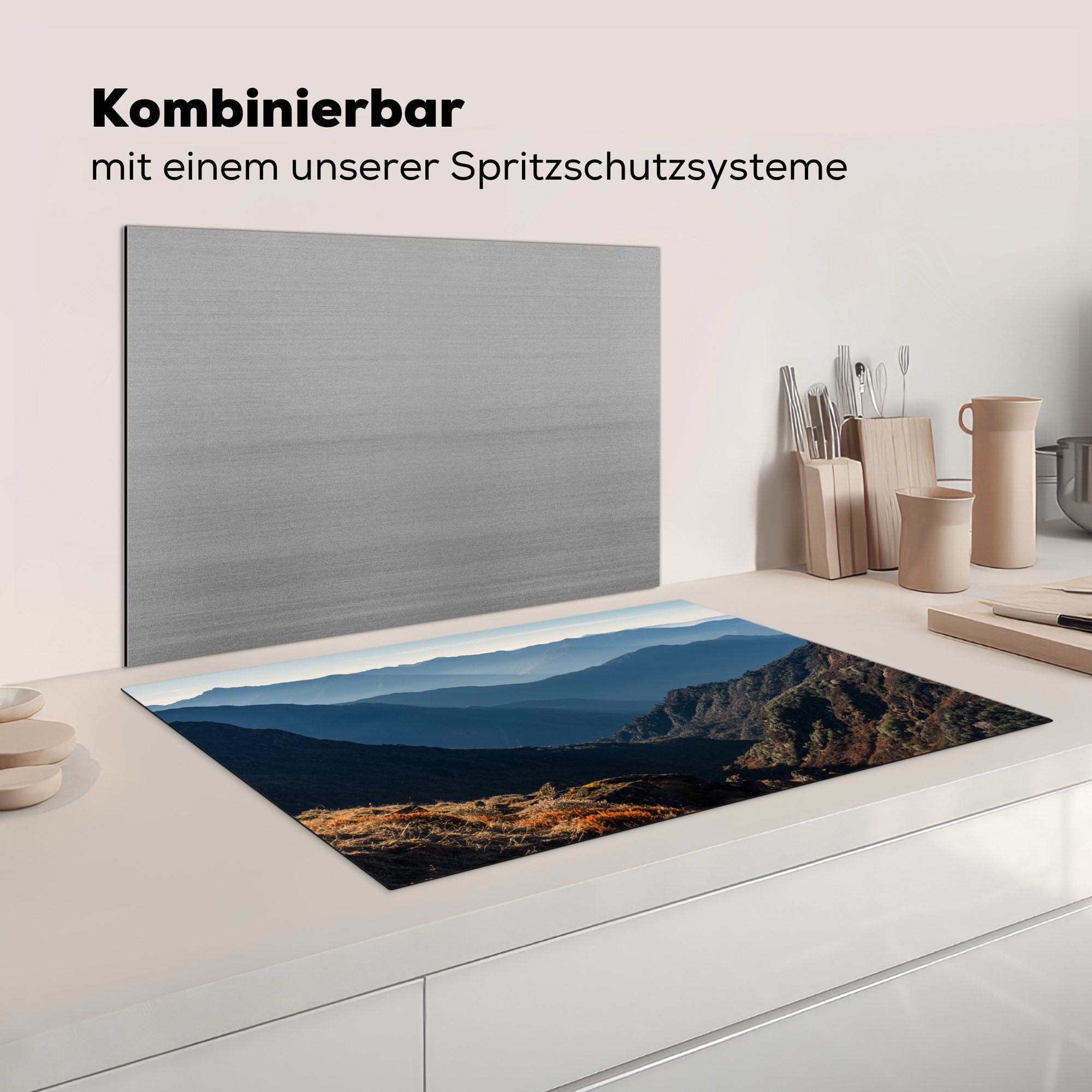 Himalaya, 81x52 Silhouetten die küche, der Induktionskochfeld Schutz MuchoWow Ceranfeldabdeckung Herdblende-/Abdeckplatte cm, Berge tlg), für (1 Vinyl, des