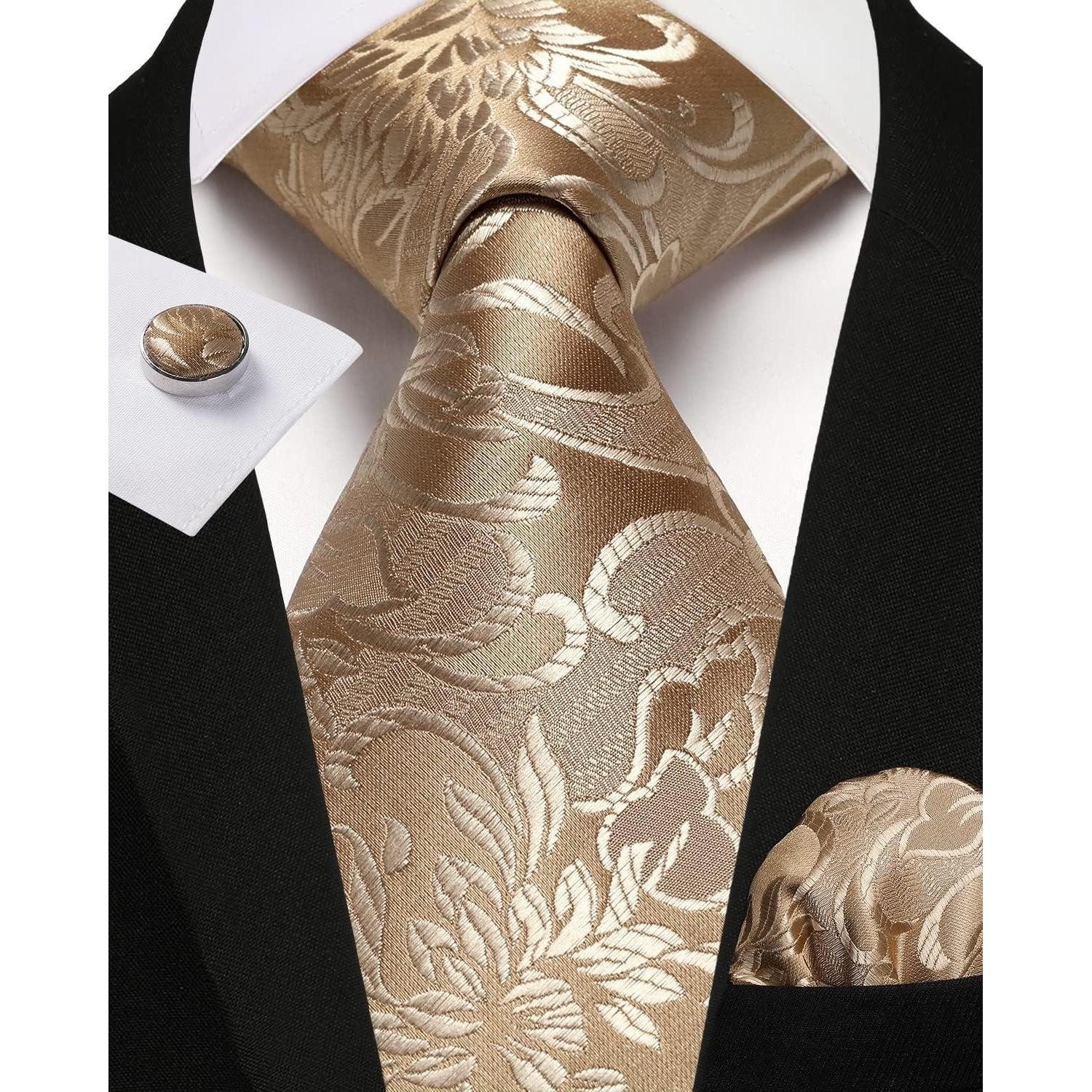 LuxusKollektion Krawatte Krawatte Paisley Herren Set Einstecktuch Champagner-1 Einheitsgröße