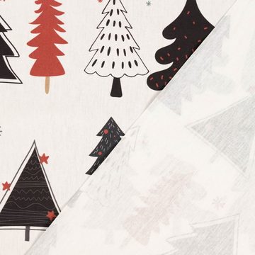 SCHÖNER LEBEN. Stoff Dekostoff Baumwolle Tannenbaum Weihnachtsbaum ecru schwarz rot 1,40m B, Digitaldruck