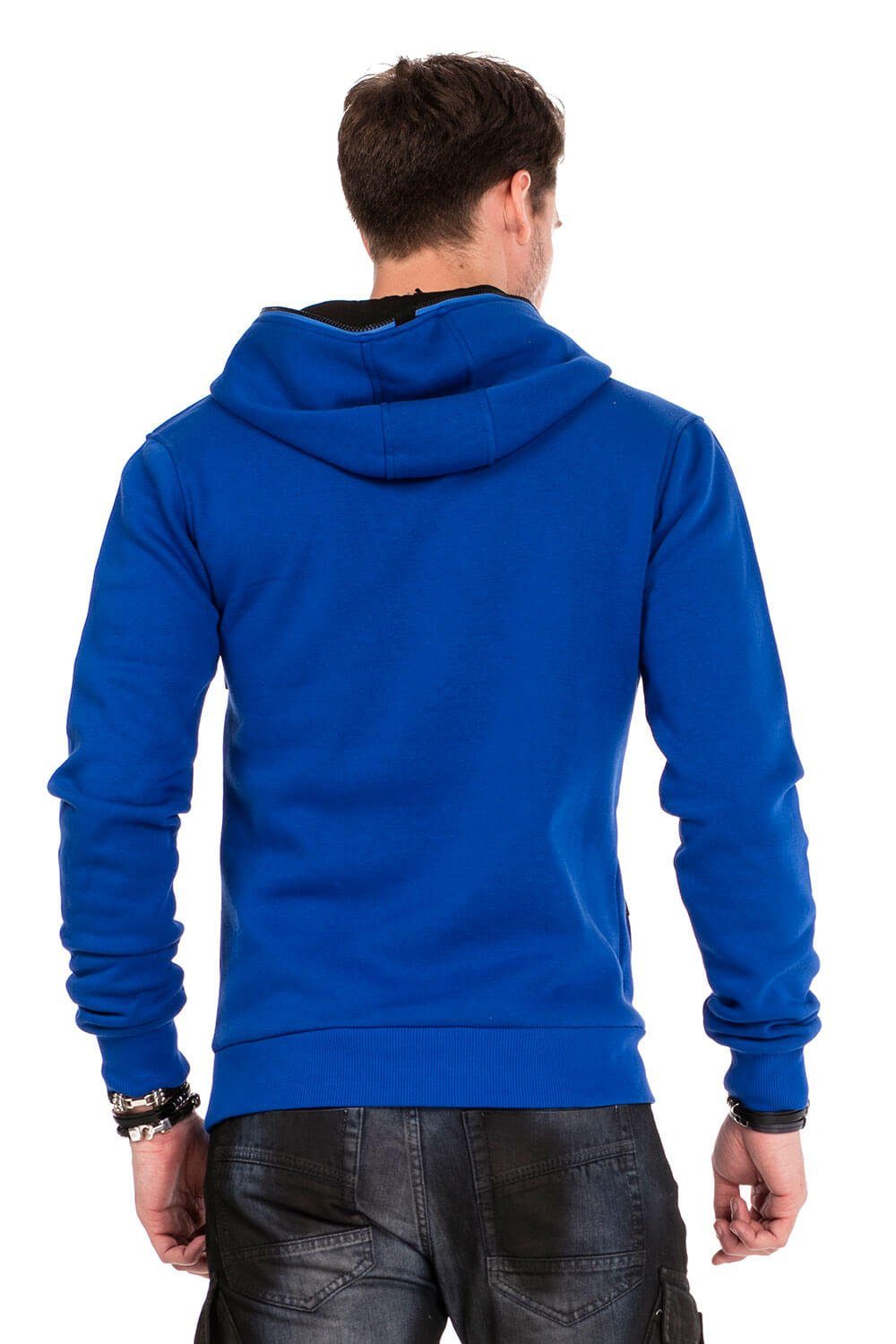 mit Cipo Baxx & Kragen blau Kapuzensweatshirt Reißverschluss