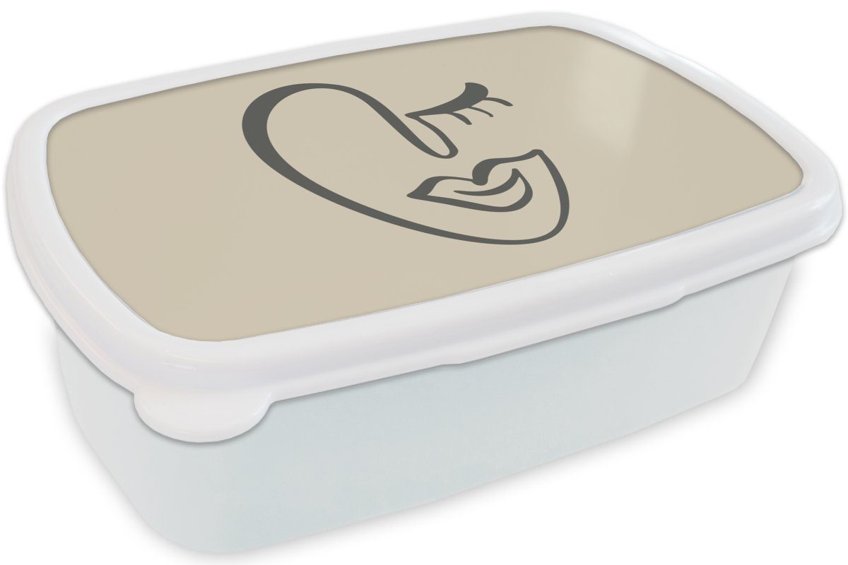 MuchoWow Lunchbox Frau und Brotbox weiß (2-tlg), Kunststoff, Brotdose, Kinder - und für Jungs - für Lippen Erwachsene, Mädchen Abstrakt